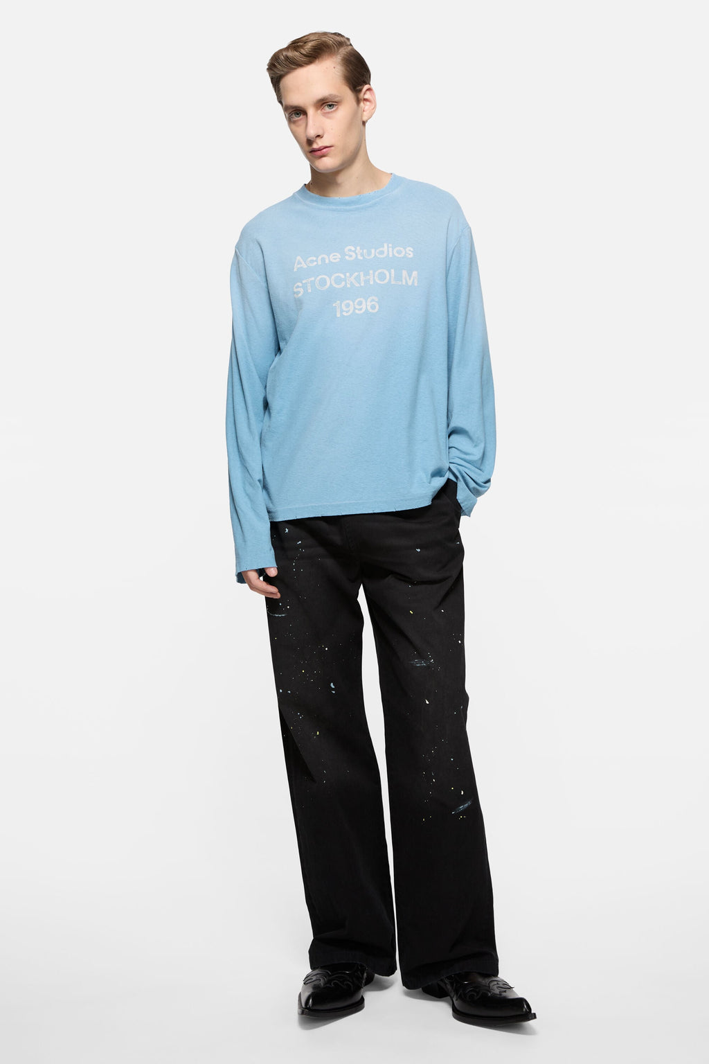 ACNE STUDIOS STOCKHOLM 1996 LONG-SLEEVE T-SHIRT — CORNFLOWER BLUE — styled view