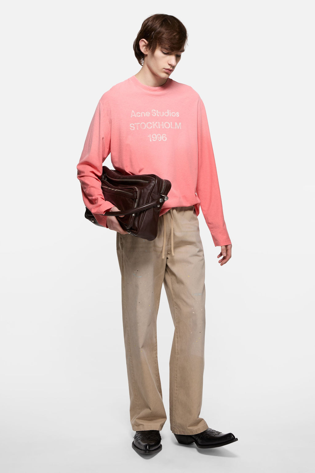 ACNE STUDIOS STOCKHOLM 1996 LONG-SLEEVE T-SHIRT — TANGO PINK — styled view