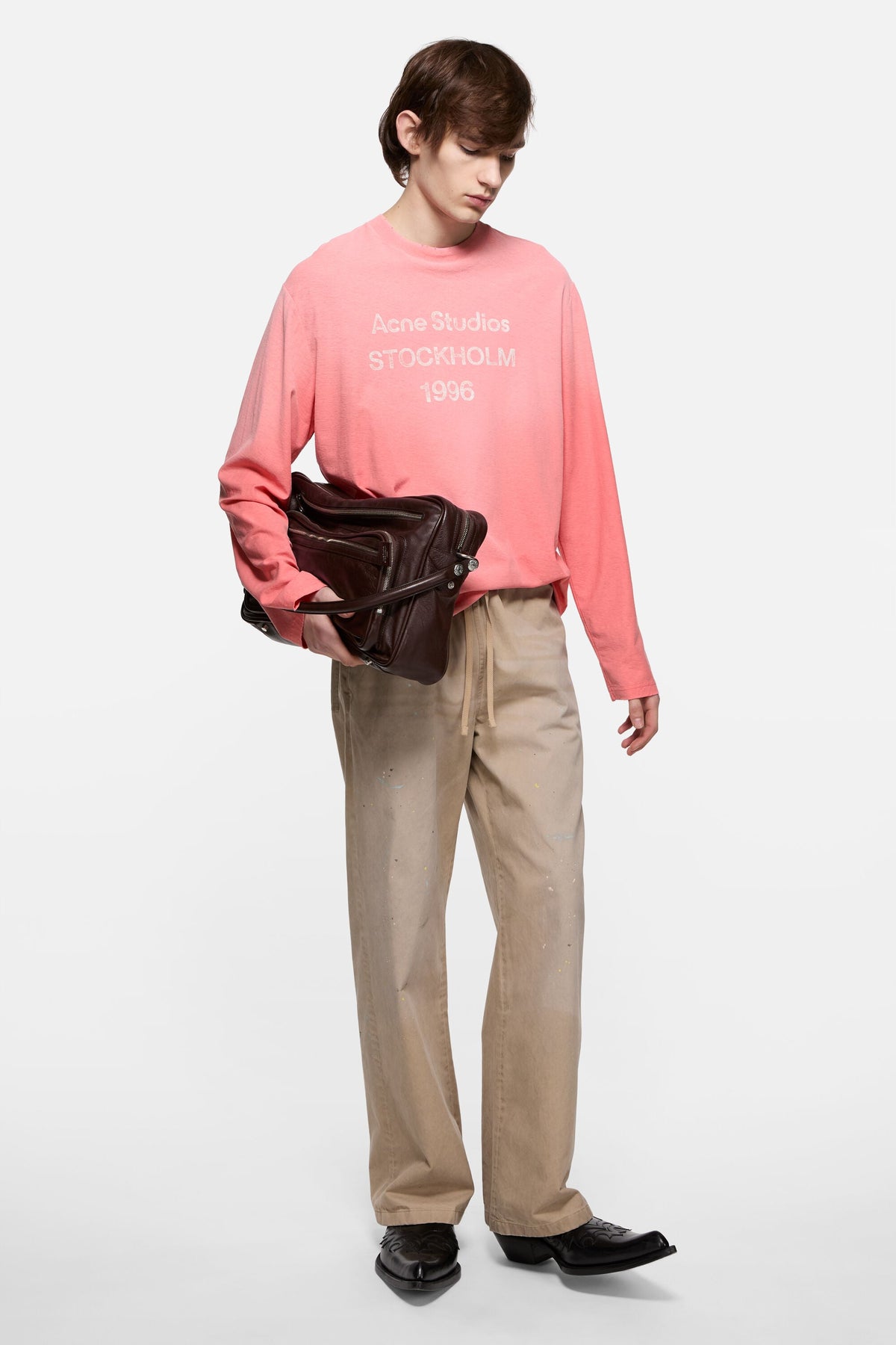 ACNE STUDIOS STOCKHOLM 1996 LONG-SLEEVE T-SHIRT — TANGO PINK — styled view