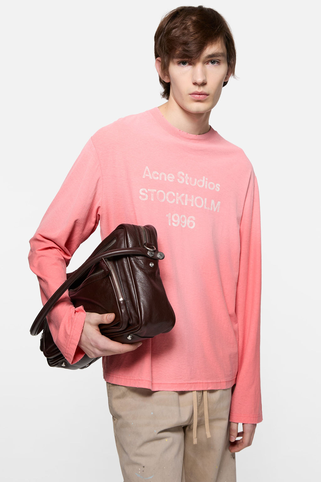 ACNE STUDIOS STOCKHOLM 1996 LONG-SLEEVE T-SHIRT — TANGO PINK — styled view