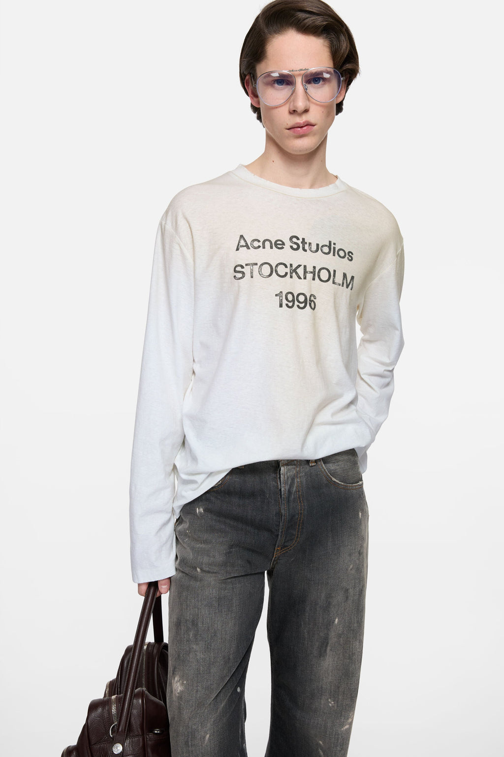 ACNE STUDIOS STOCKHOLM 1996 LONG-SLEEVE T-SHIRT — DUSTY WHITE — styled view