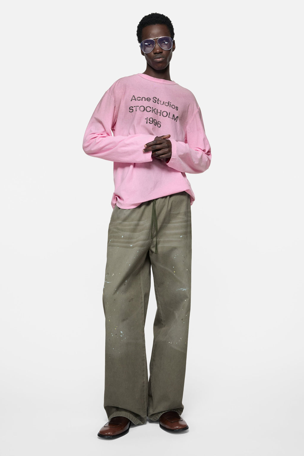 ACNE STUDIOS STOCKHOLM 1996 LONG-SLEEVE T-SHIRT — COTTON CANDY PINK — styled view