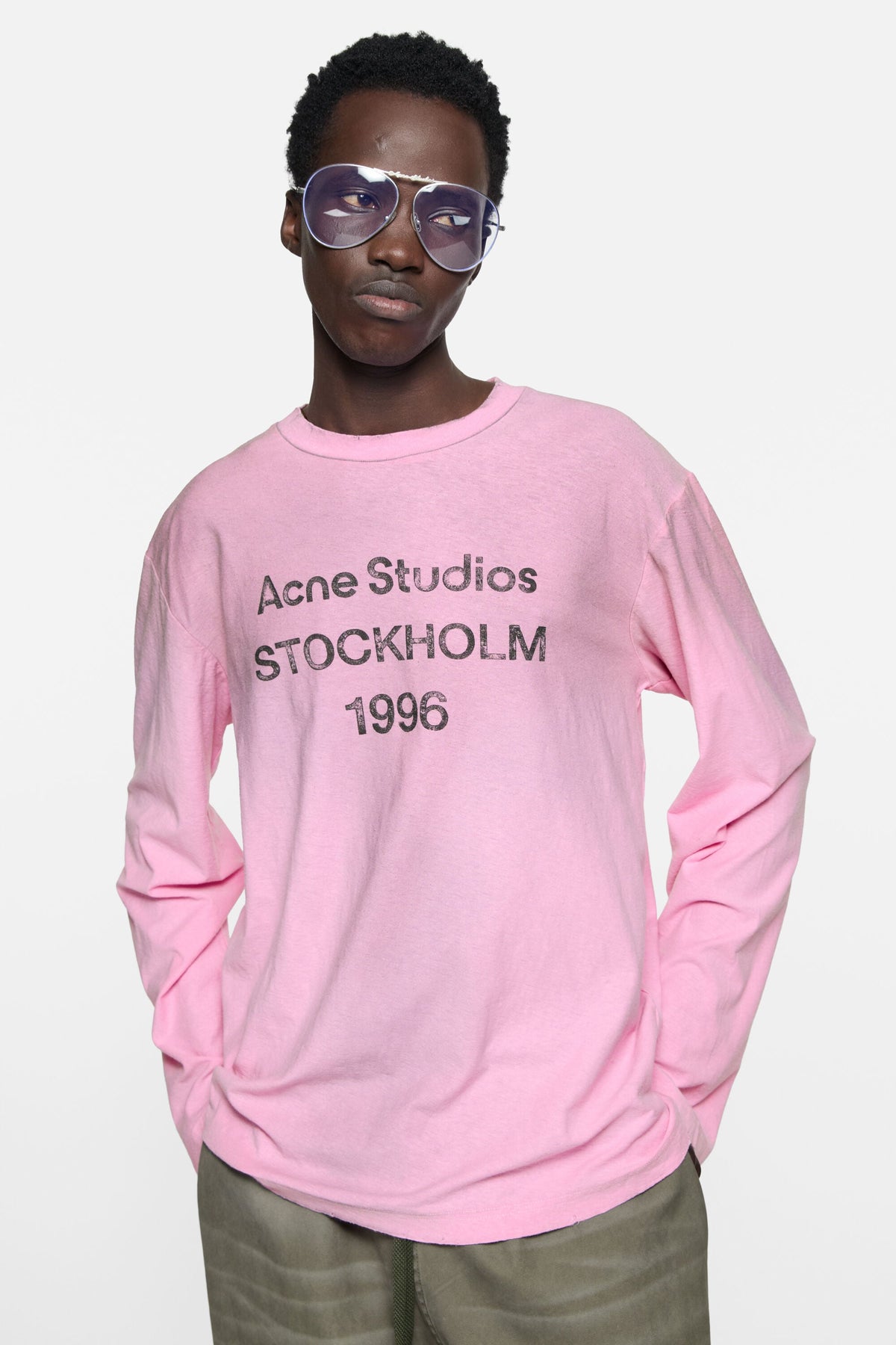 ACNE STUDIOS STOCKHOLM 1996 LONG-SLEEVE T-SHIRT — COTTON CANDY PINK — styled view