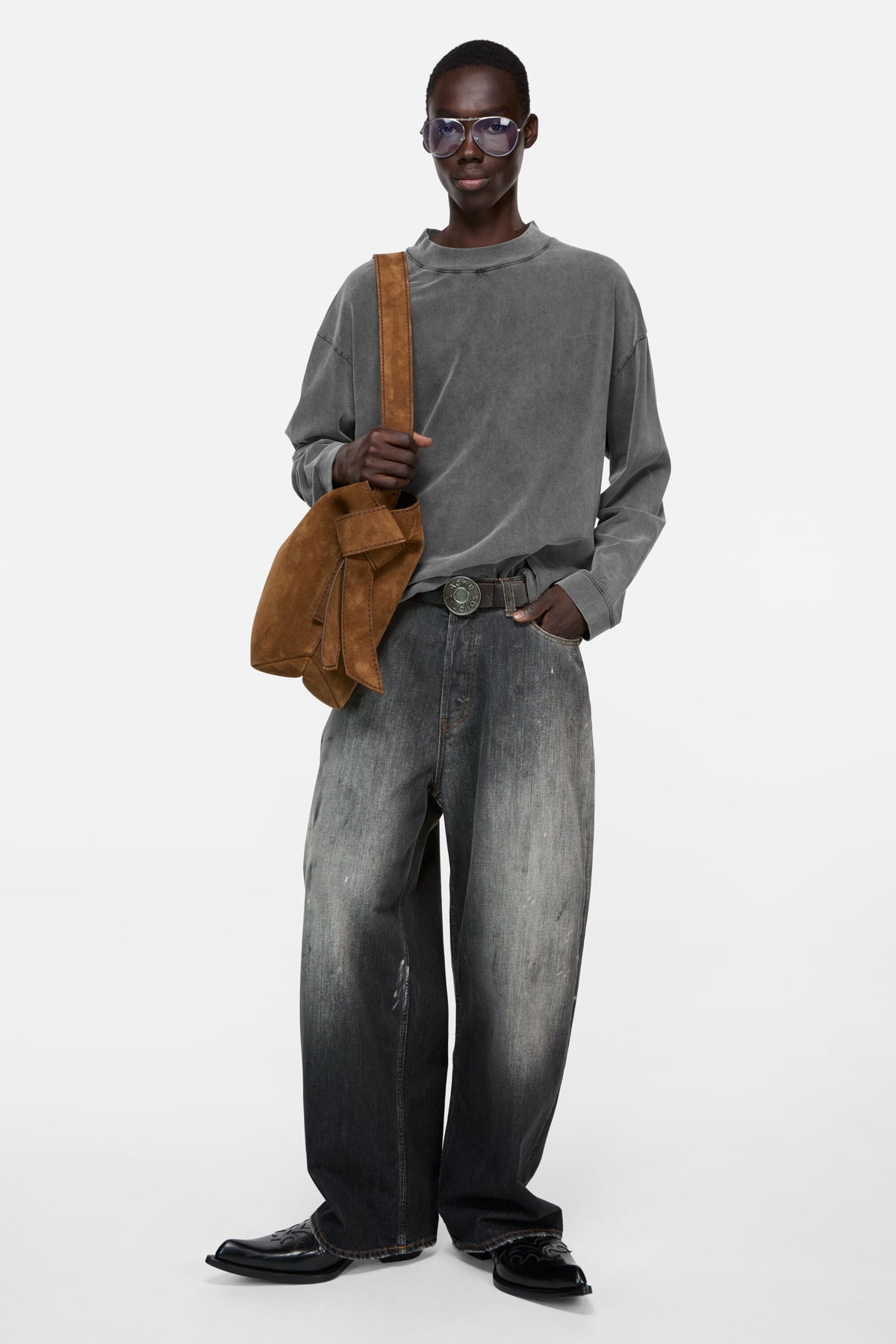ACNE STUDIOS RUBBER LOGO LONG-SLEEVE T-SHIRT — FADED BLACK — styled view