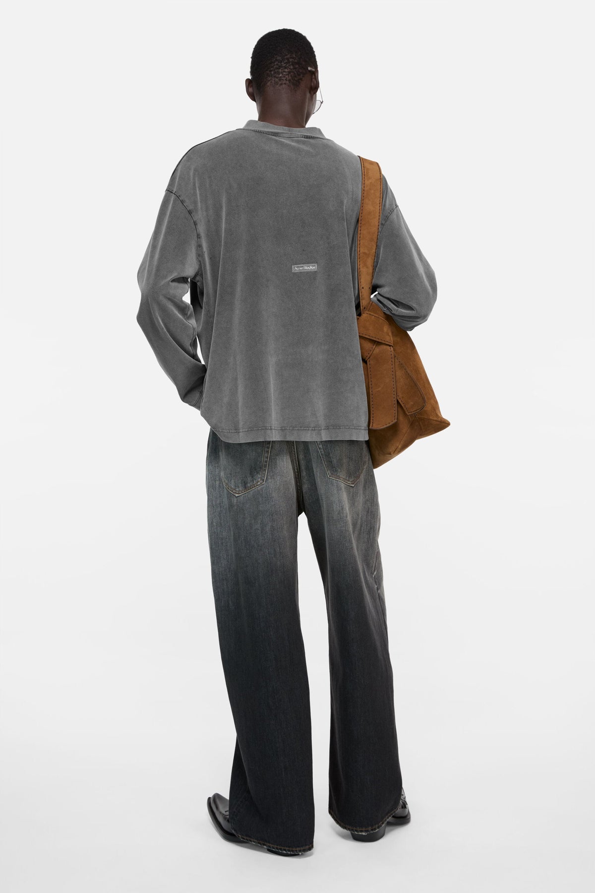 ACNE STUDIOS RUBBER LOGO LONG-SLEEVE T-SHIRT — FADED BLACK — styled view