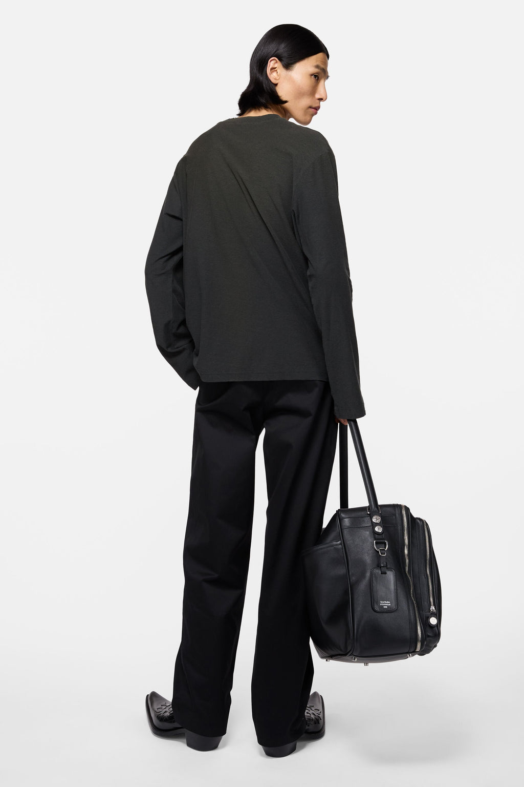 ACNE STUDIOS 1996 POCKET LONG-SLEEVE T-SHIRT — FADED BLACK — styled view