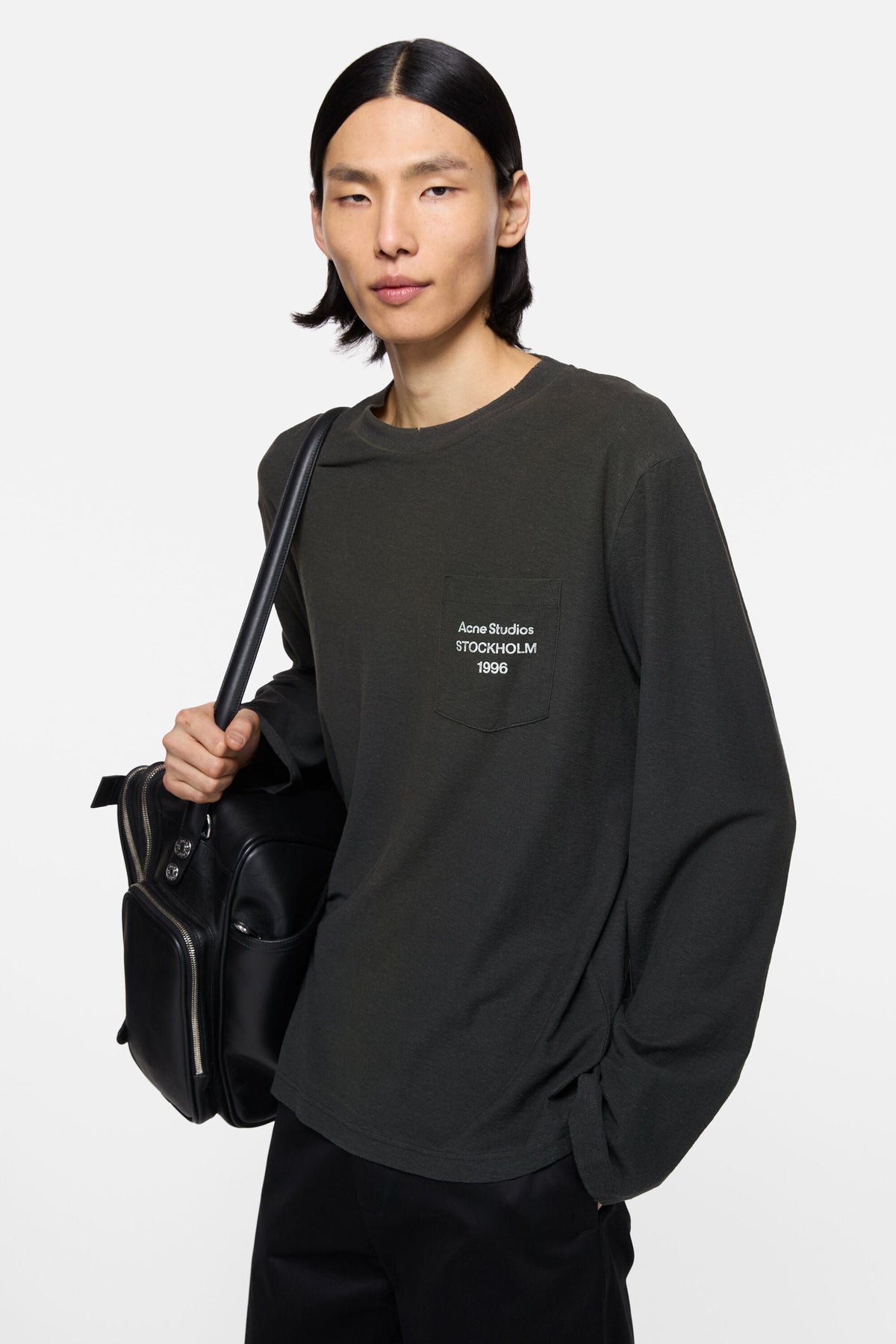 ACNE STUDIOS 1996 POCKET LONG-SLEEVE T-SHIRT — FADED BLACK — styled view