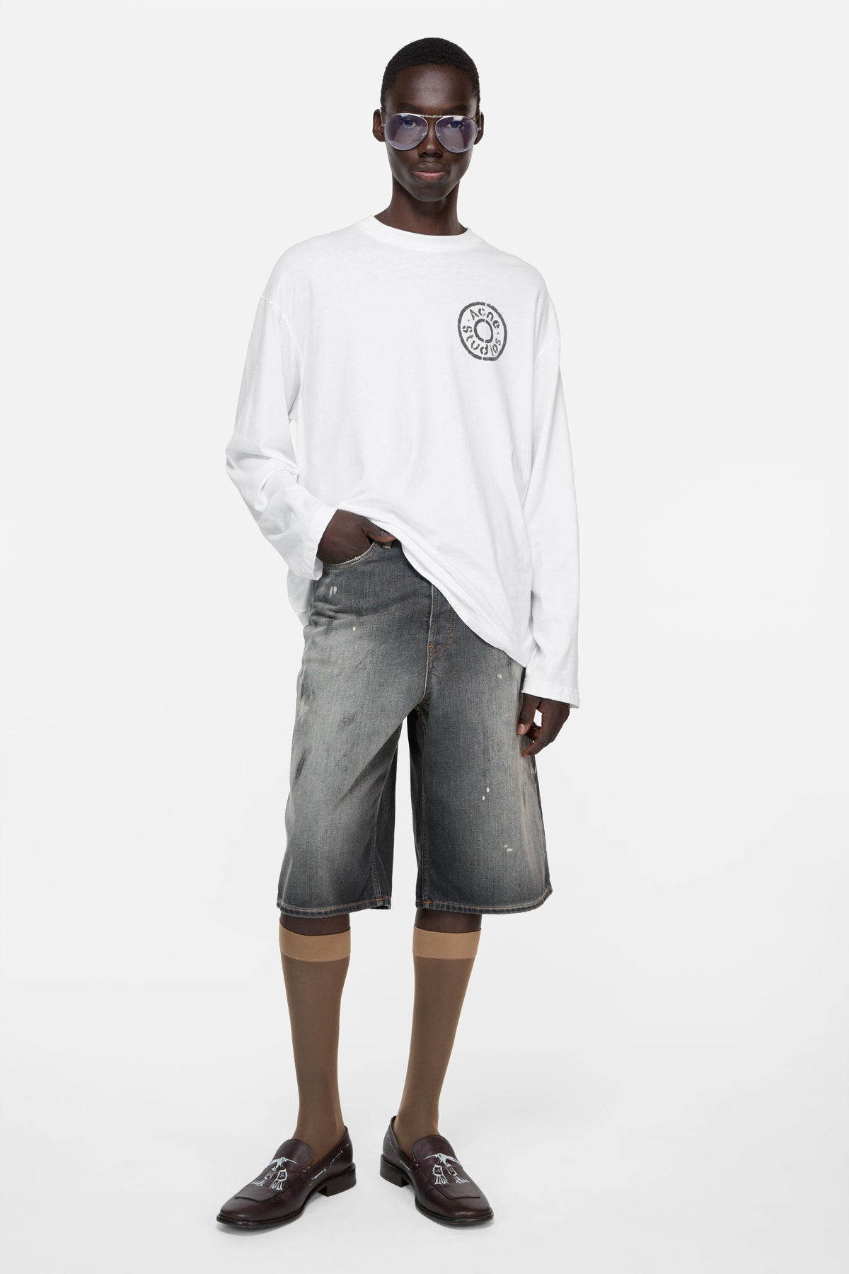 ACNE STUDIOS RIVET LOGO LONG-SLEEVE T-SHIRT — OPTIC WHITE — styled view