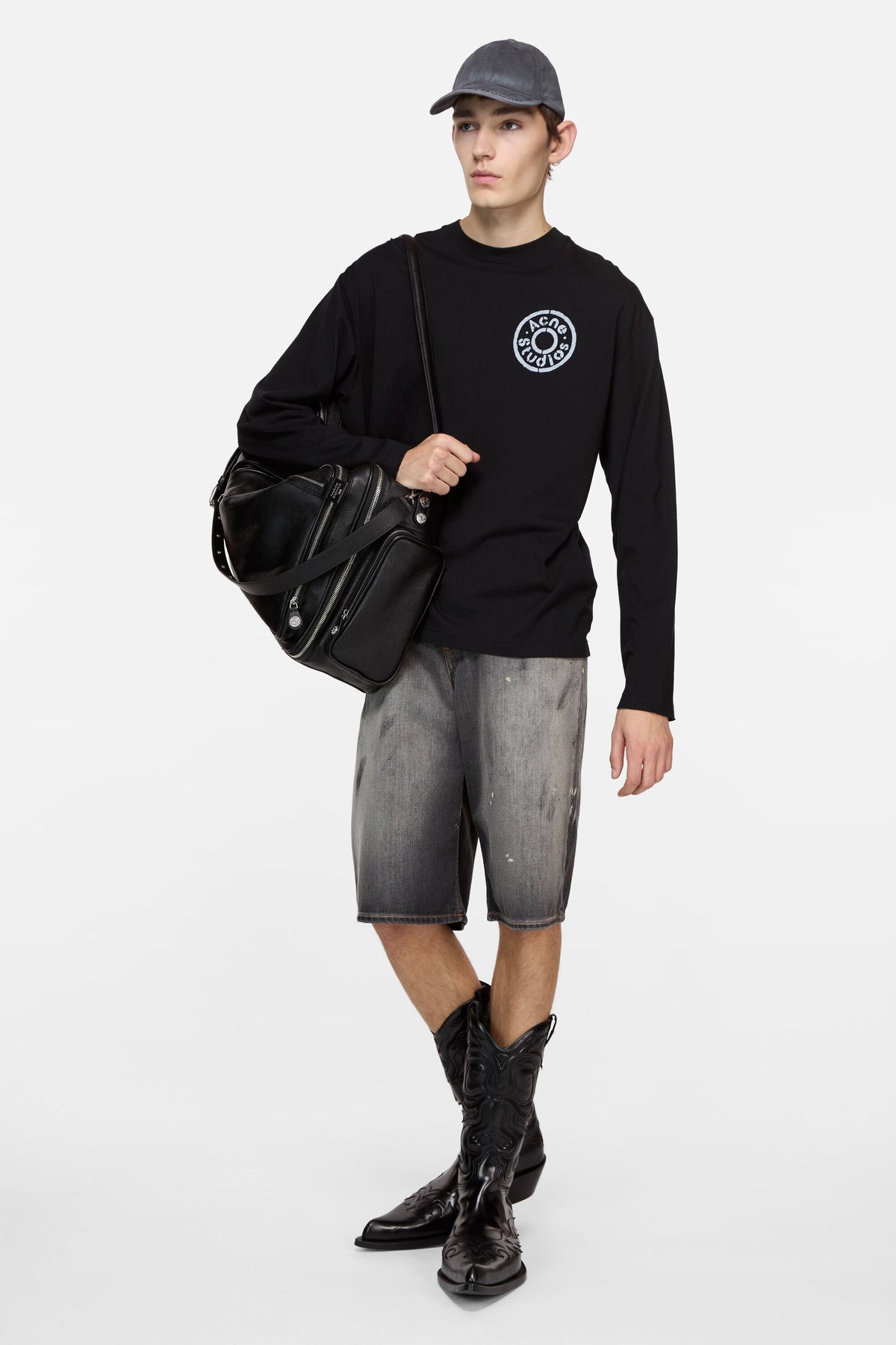 ACNE STUDIOS RIVET LOGO LONG-SLEEVE T-SHIRT — BLACK — styled view