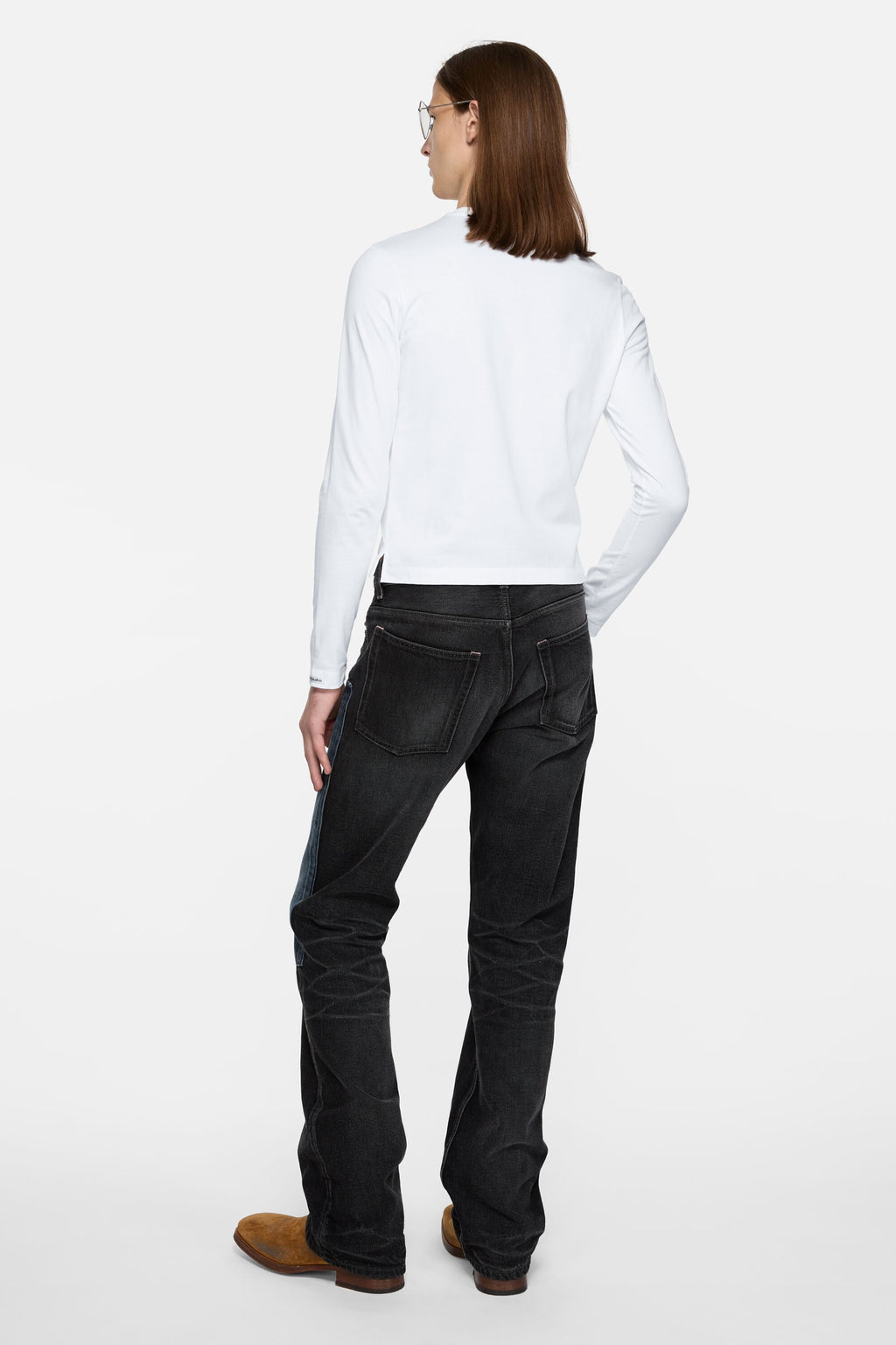 ACNE STUDIOS SATIN LABEL LONG-SLEEVE T-SHIRT — OPTIC WHITE — styled view