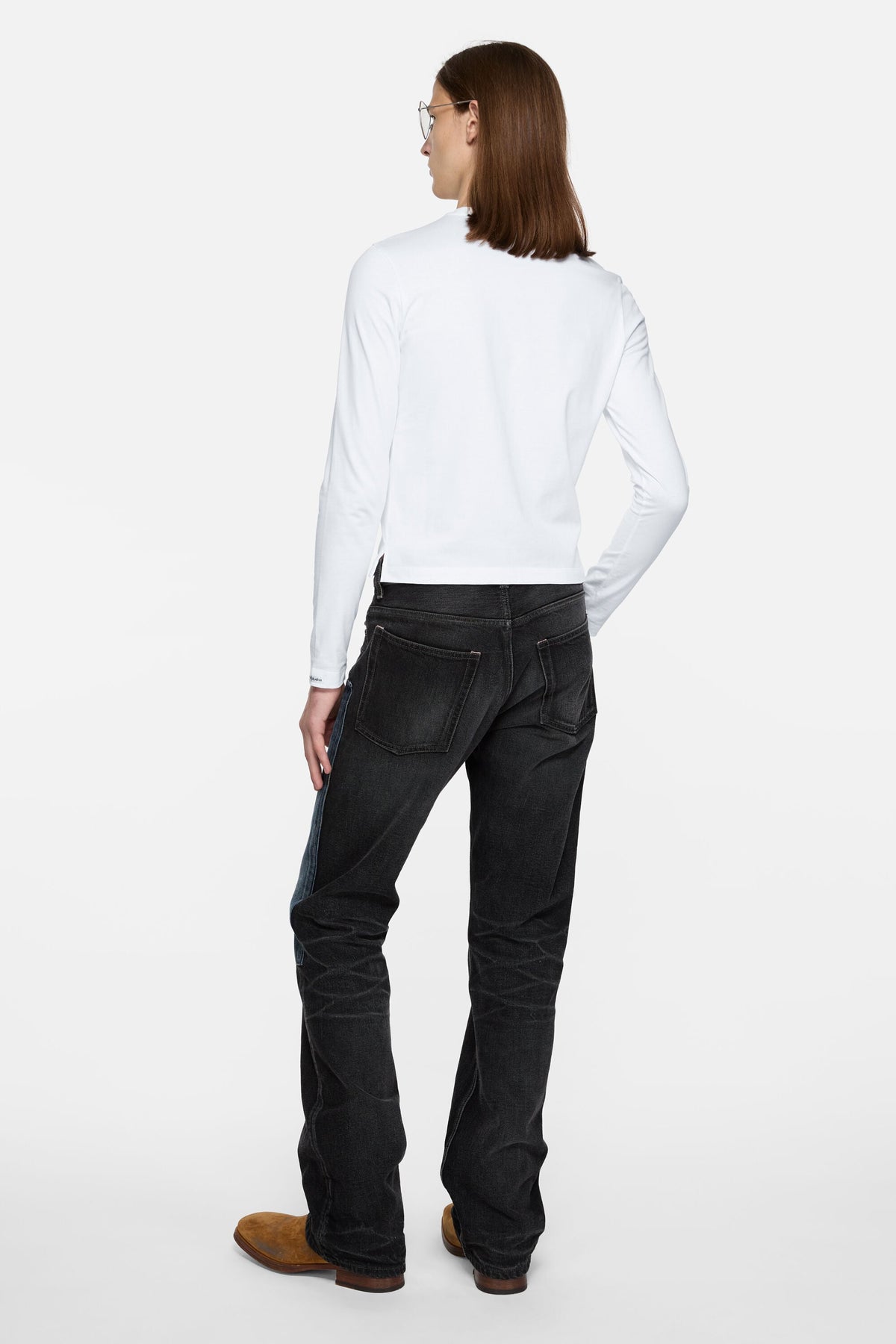 ACNE STUDIOS SATIN LABEL LONG-SLEEVE T-SHIRT — OPTIC WHITE — styled view
