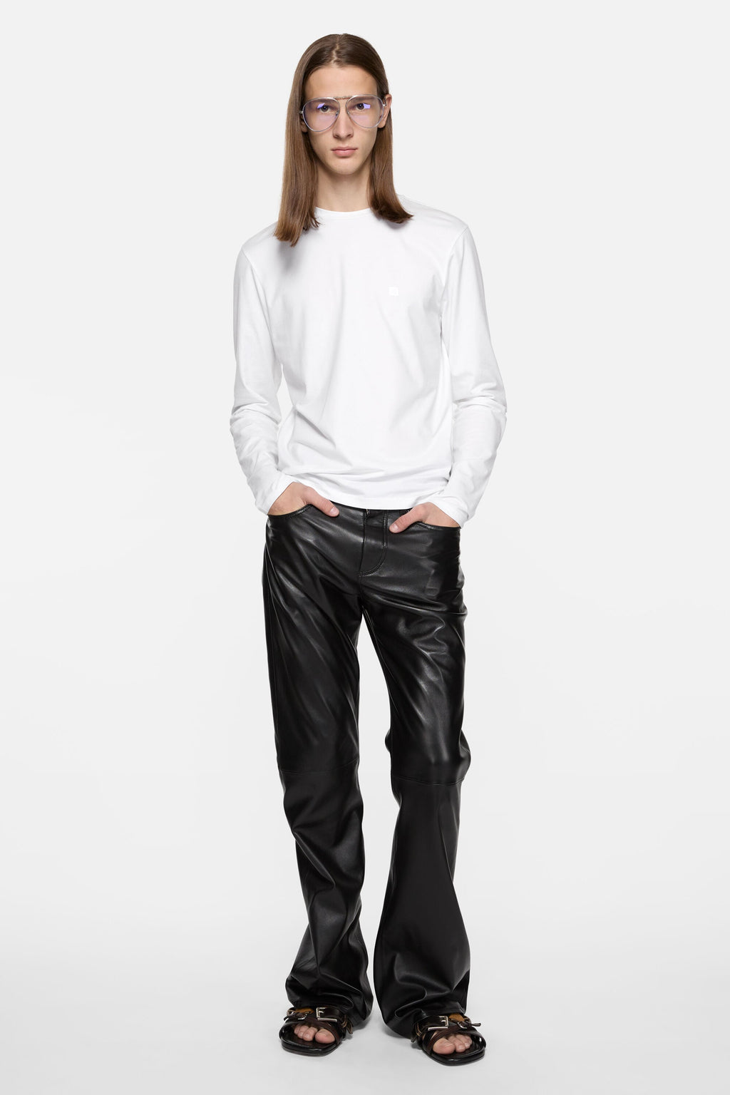 ACNE STUDIOS SEASONAL FACE LONG-SLEEVE T-SHIRT — OPTIC WHITE — styled view