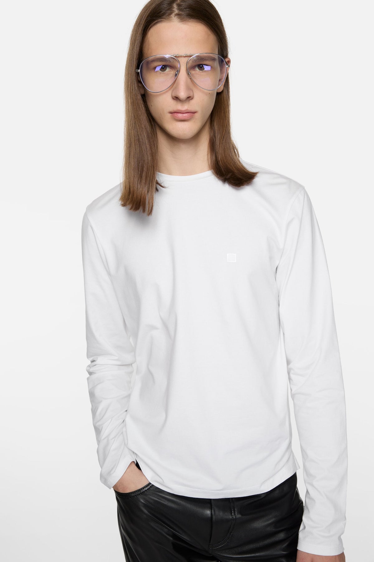 ACNE STUDIOS SEASONAL FACE LONG-SLEEVE T-SHIRT — OPTIC WHITE — styled view