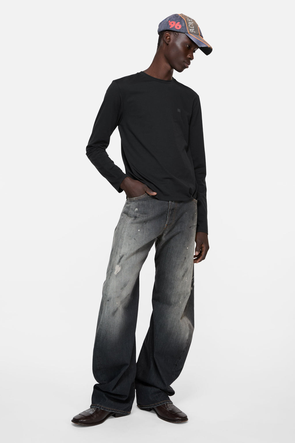 ACNE STUDIOS SEASONAL FACE LONG-SLEEVE T-SHIRT — BLACK — styled view