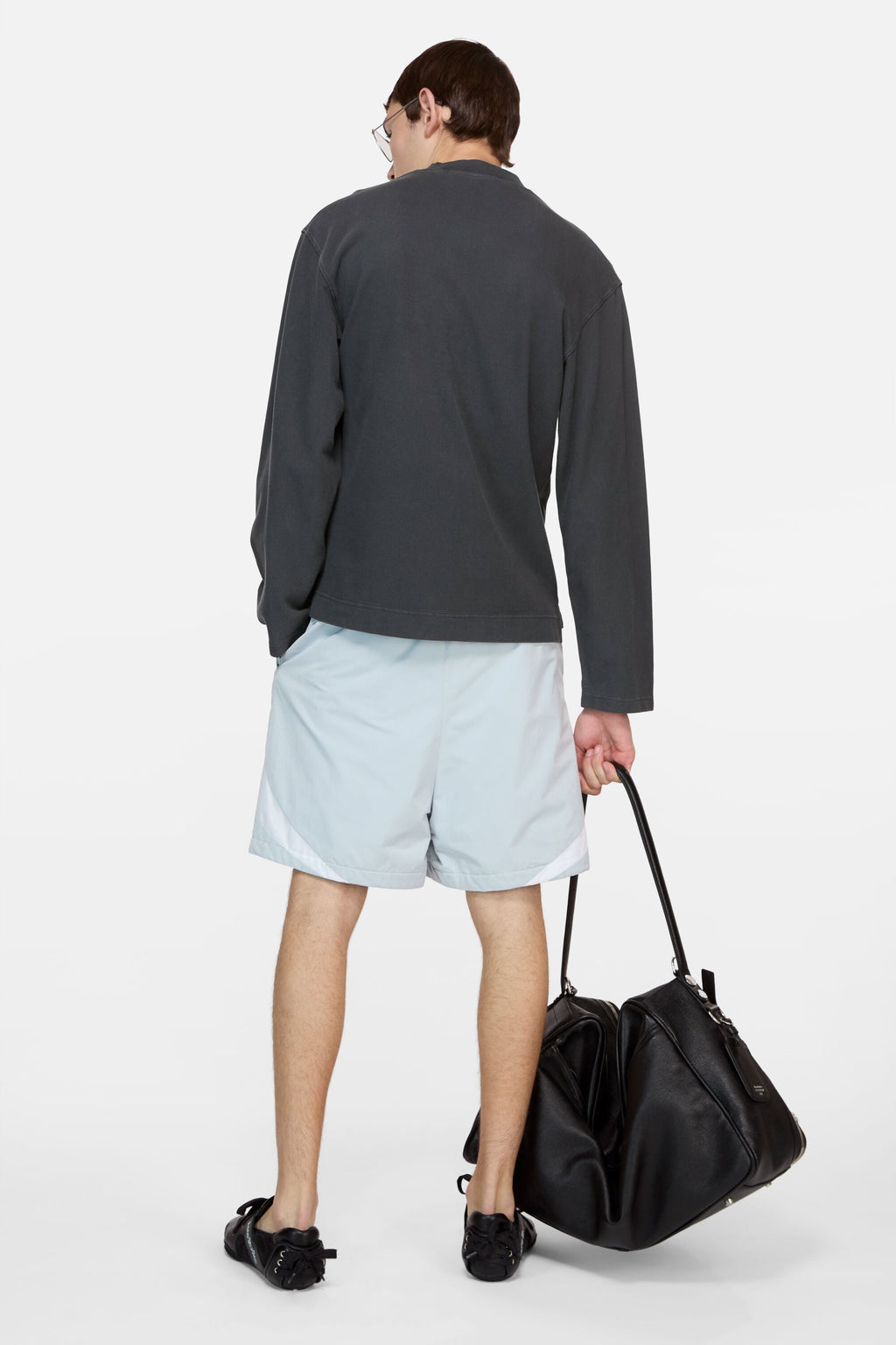 ACNE STUDIOS 3D EMBROIDERED LOGO LONG-SLEEVE T-SHIRT — FADED BLACK — styled view