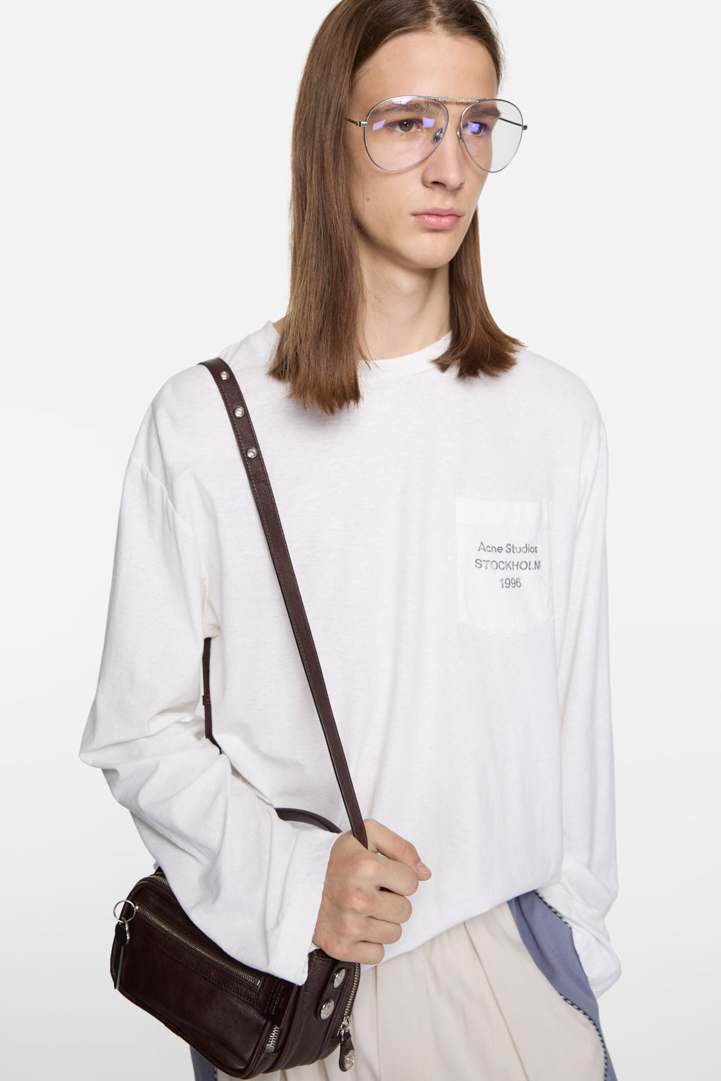 ACNE STUDIOS 1996 POCKET LONG-SLEEVE T-SHIRT — OPTIC WHITE — styled view