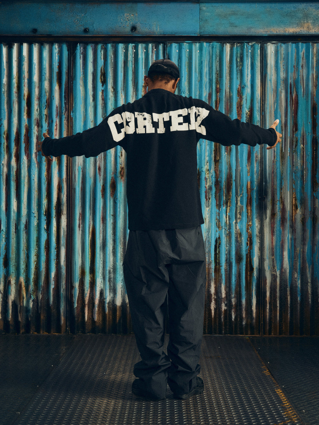 CORTEIZ Star Raglan Waffle Thermal Long Sleeve — Black — styled view