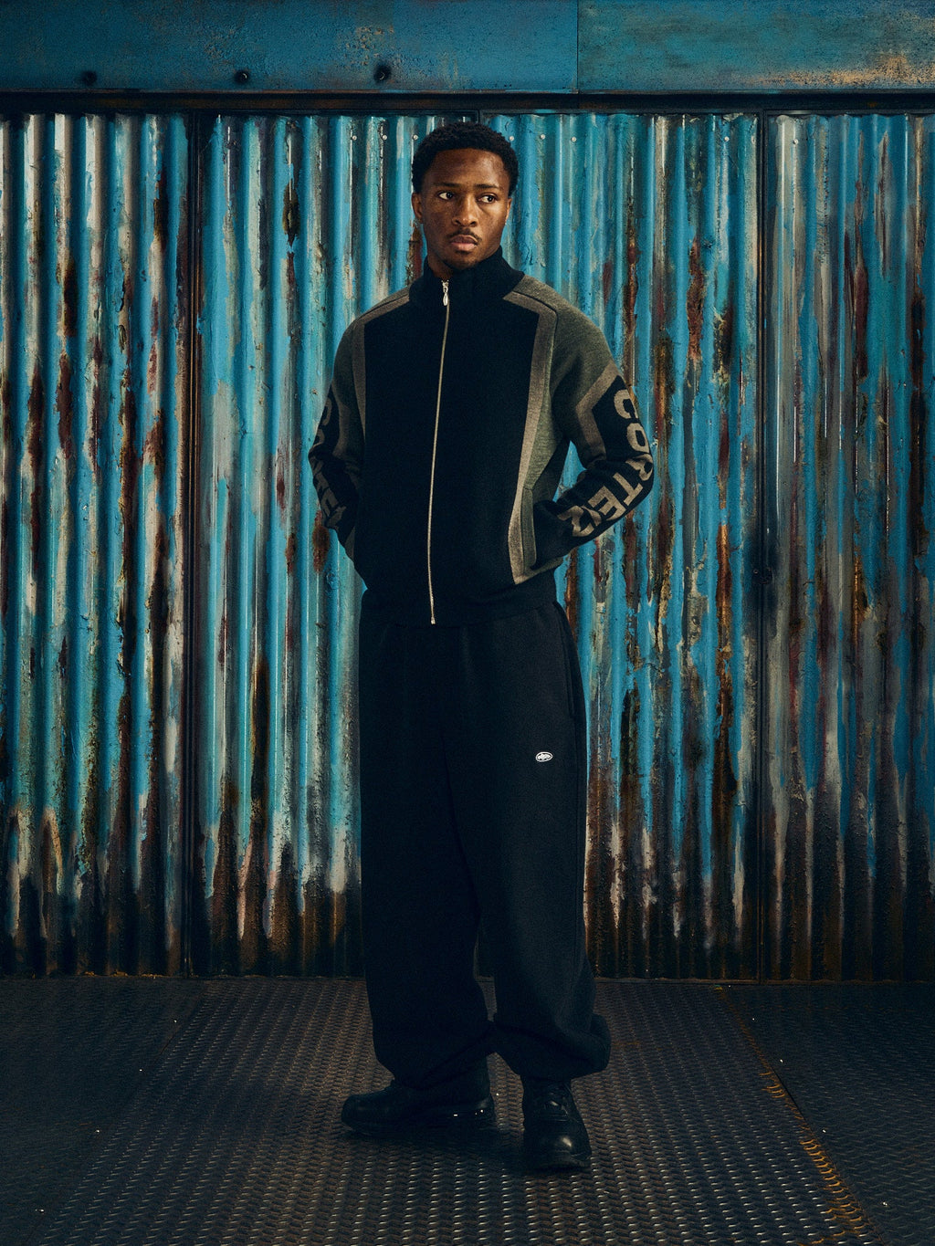Corteiz Precision Knit Zip-Up — Black — styled view