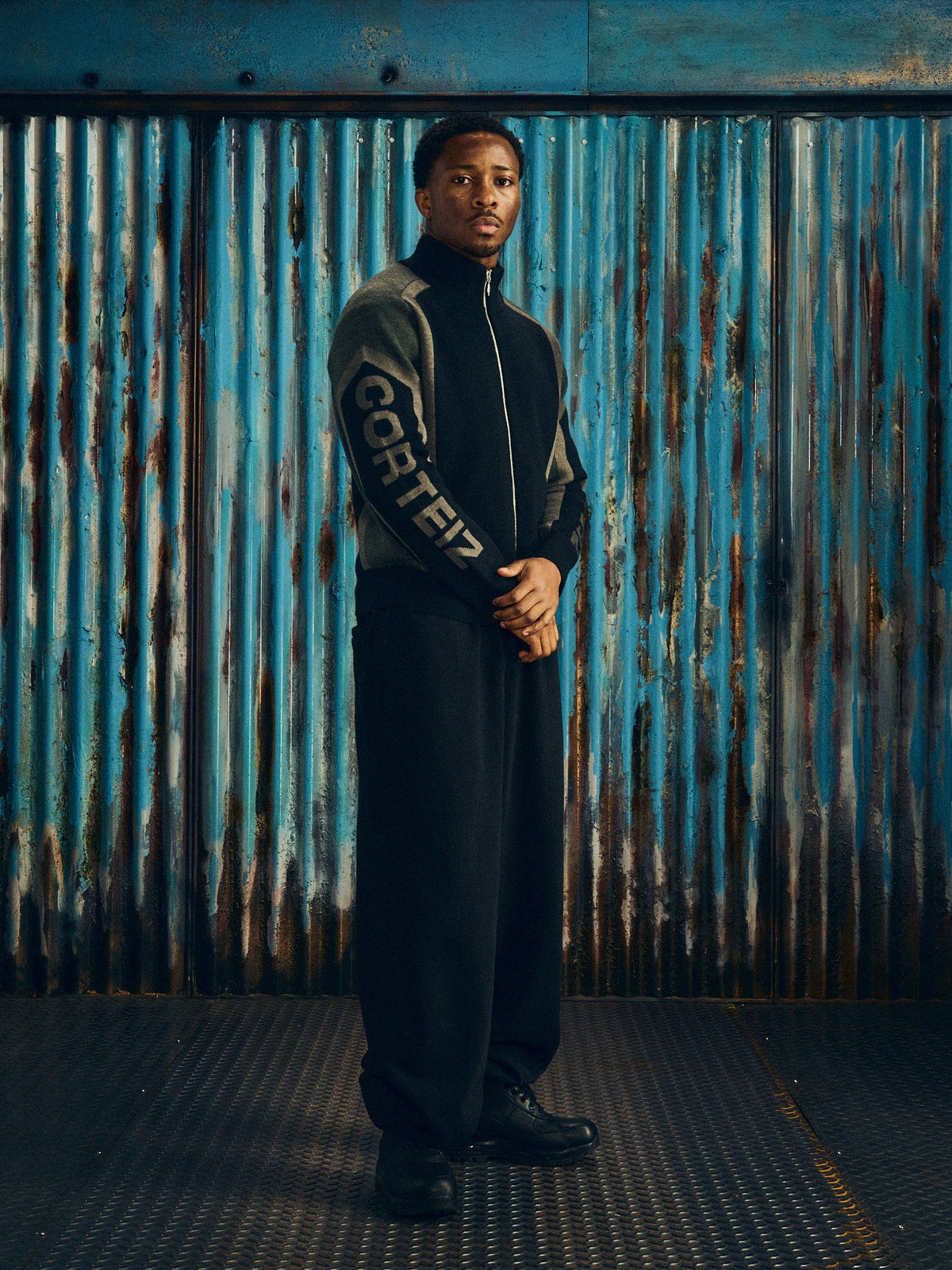 Corteiz Precision Knit Zip-Up — Black — styled view