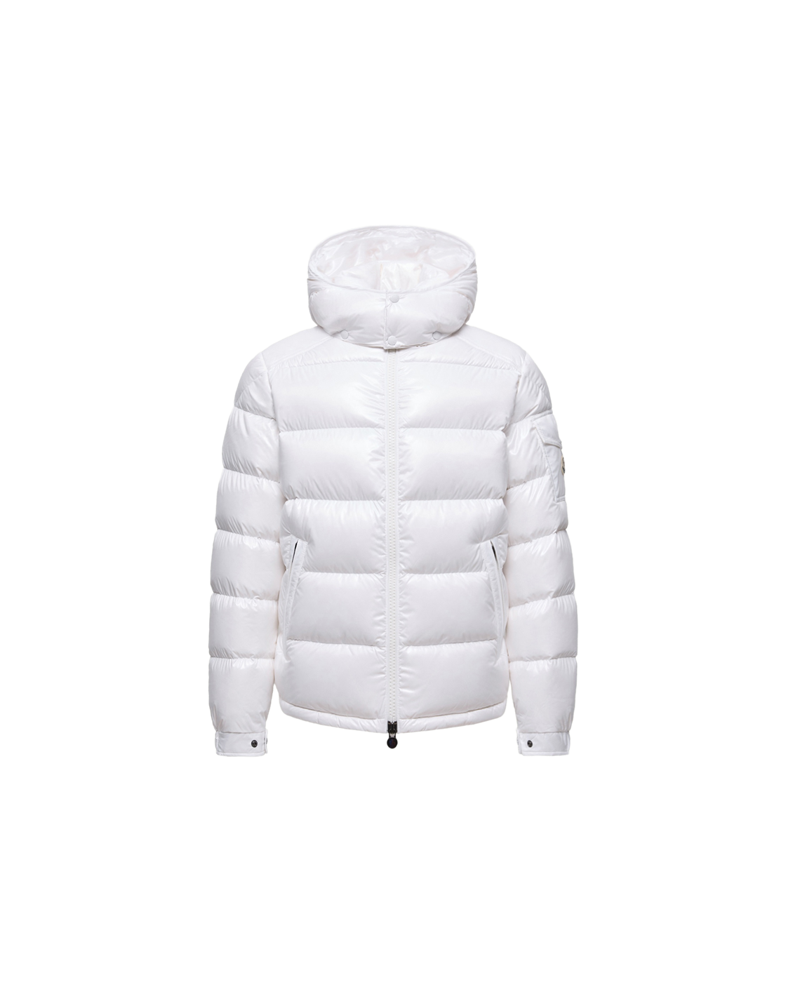 Moncler Maya Glossy Hooded Down Jacket — White — product view 1