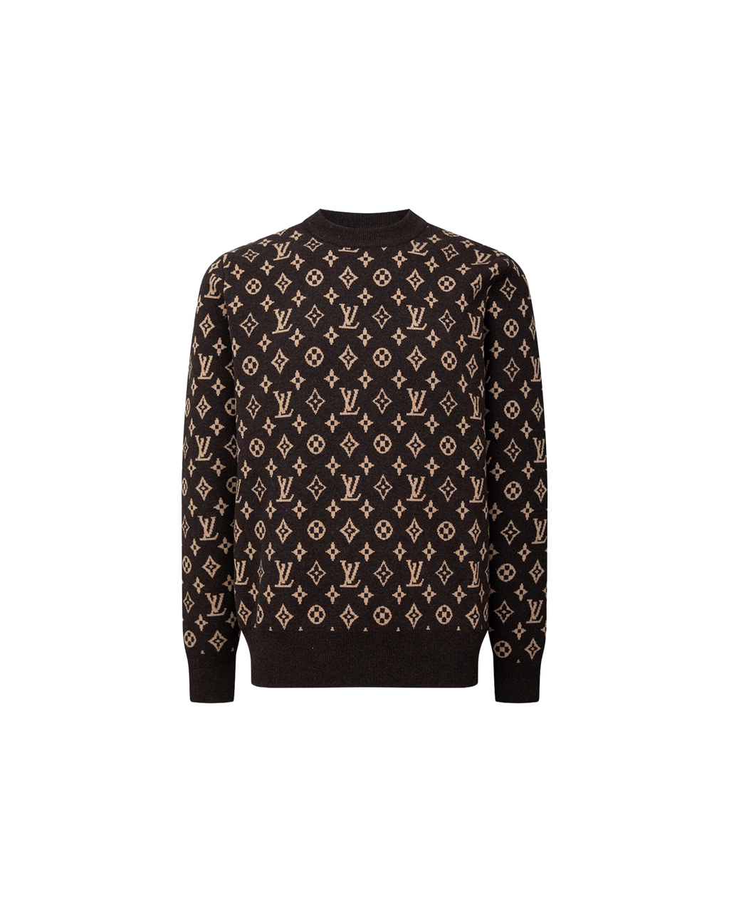 Louis Vuitton Monogram Signature Knit Sweater — Brown / Beige — front view