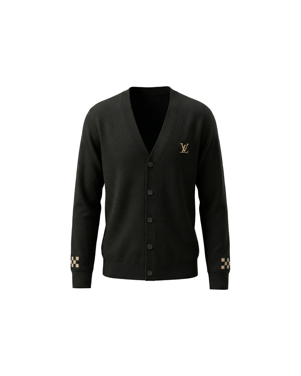 Louis Vuitton Monogram Accent Cardigan — Black / Beige — front view