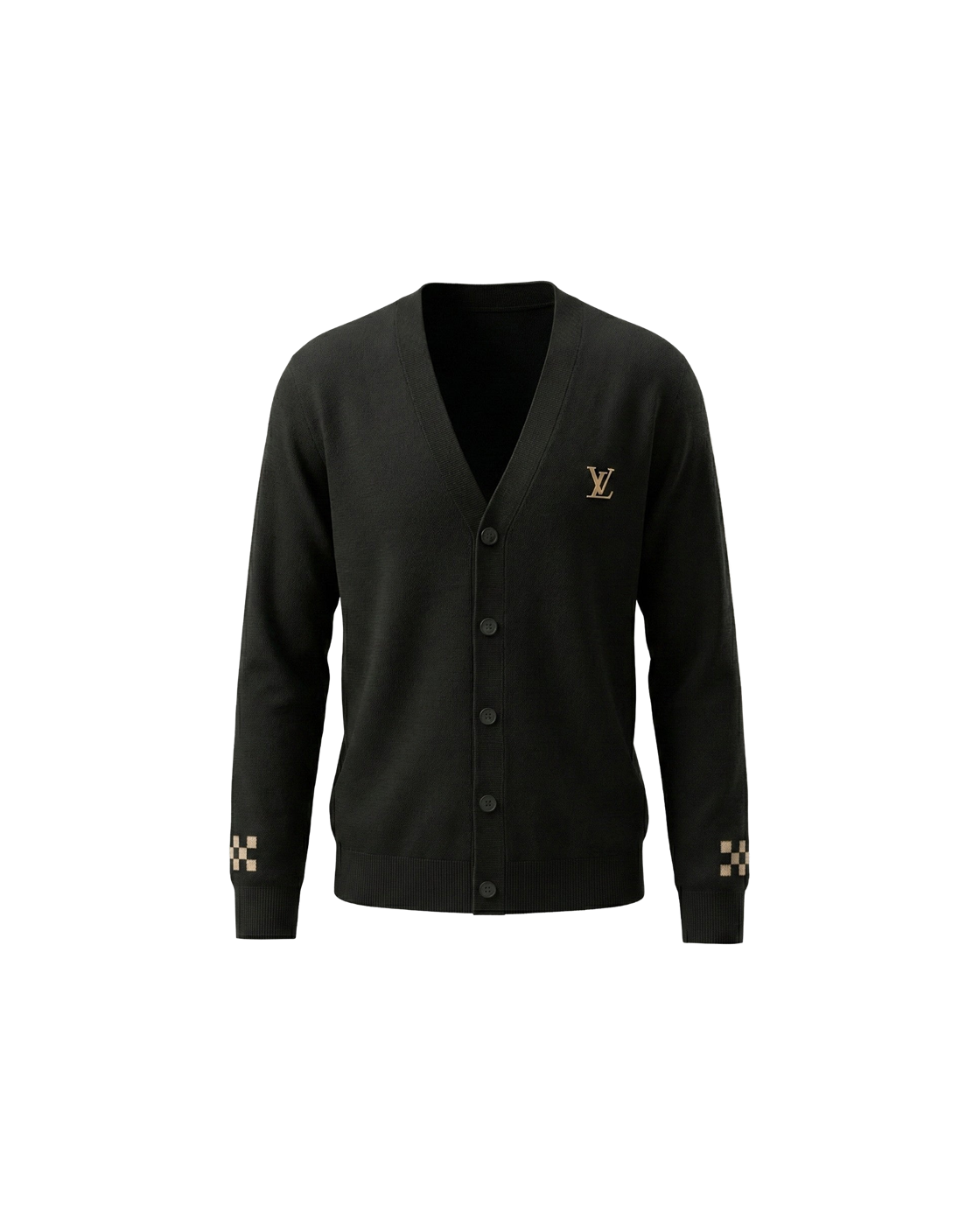 Louis Vuitton Monogram Accent Cardigan — Black / Beige — front view