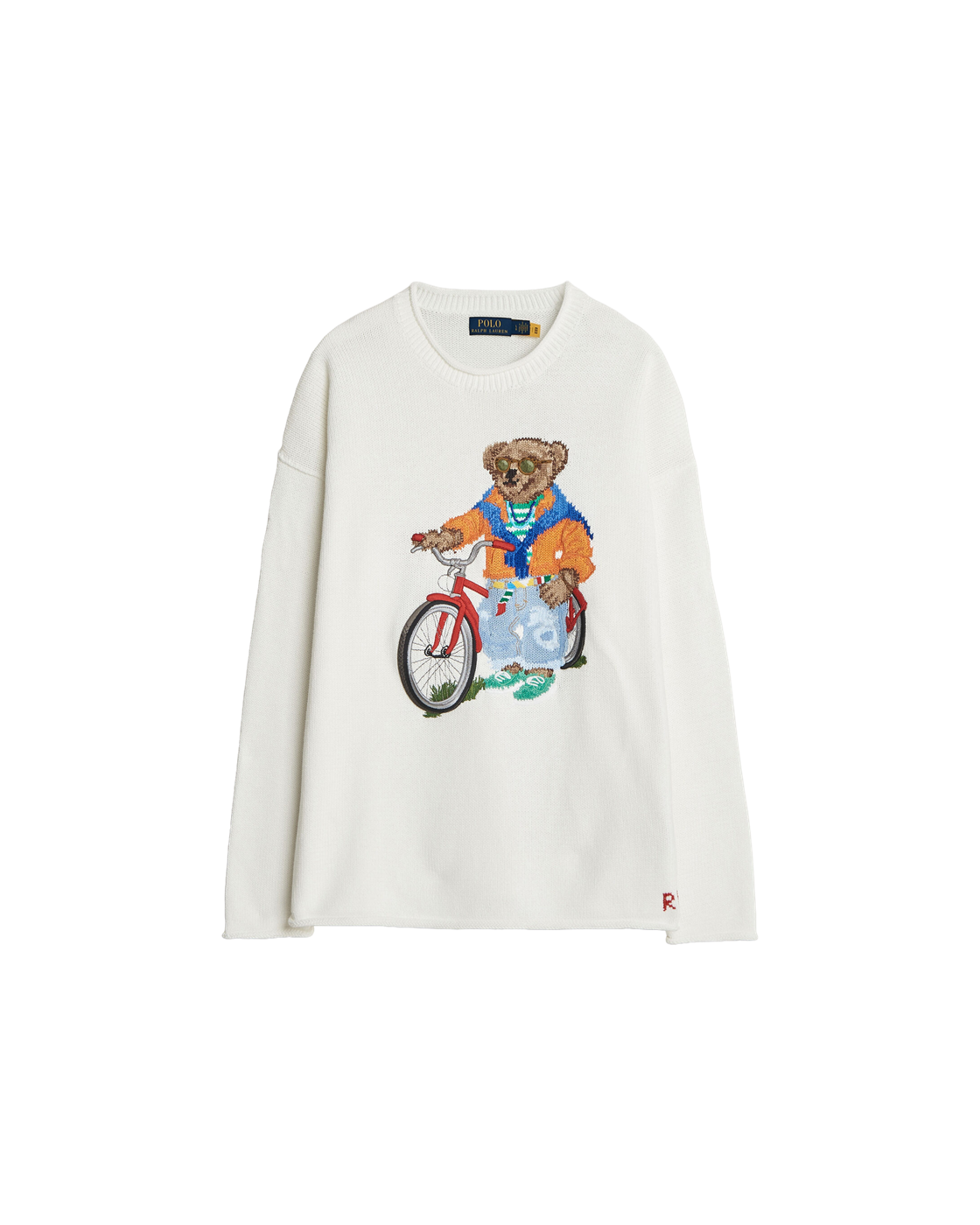 Polo Ralph Lauren Cycling Bear Crewneck Sweater — Deckwash White — front view
