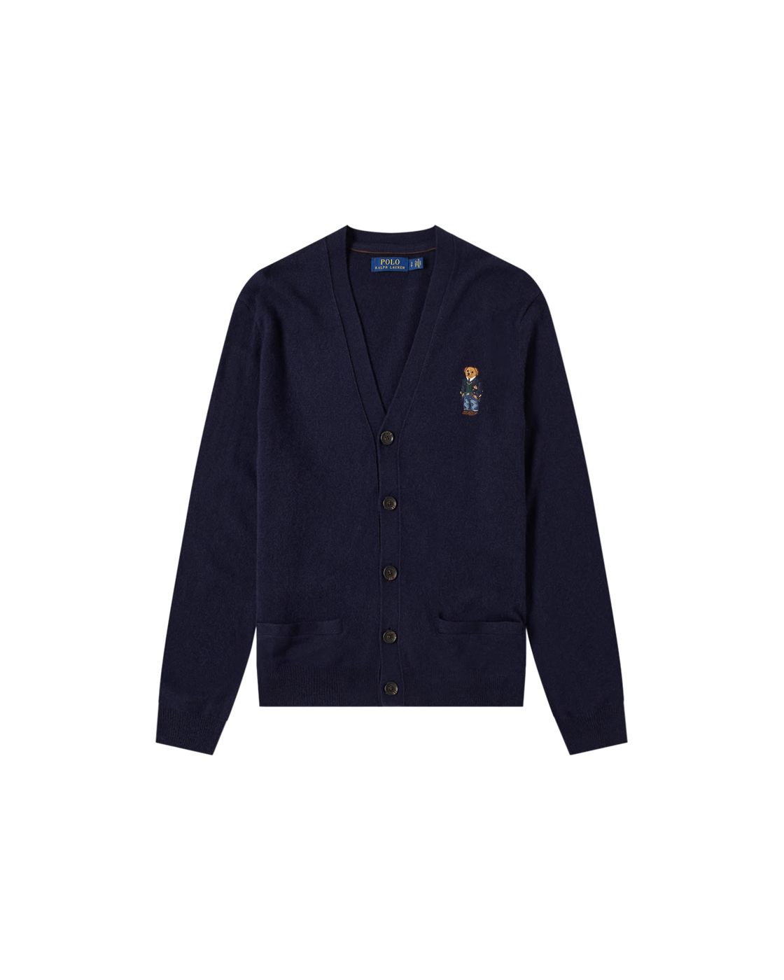 Polo Ralph Lauren Small Bear Embroidered Cardigan — Hunter Navy — front view