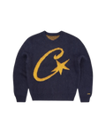Corteiz C-Star Knit Sweater — Navy / Yellow — front view