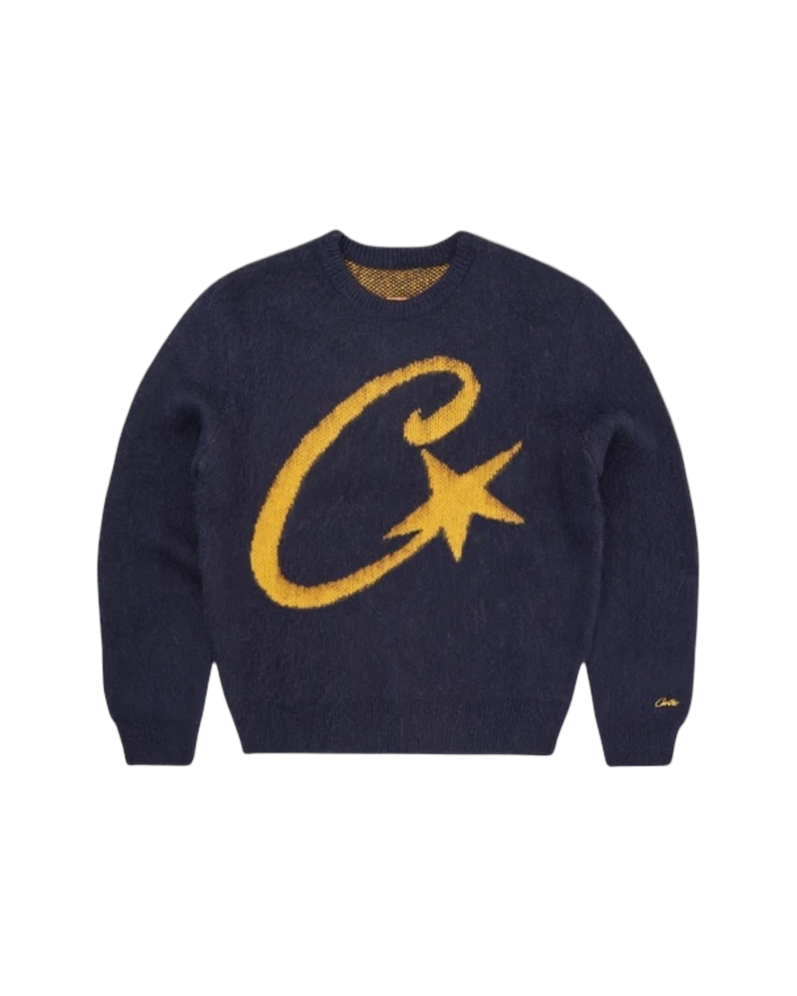 Corteiz C-Star Knit Sweater — Navy / Yellow — front view