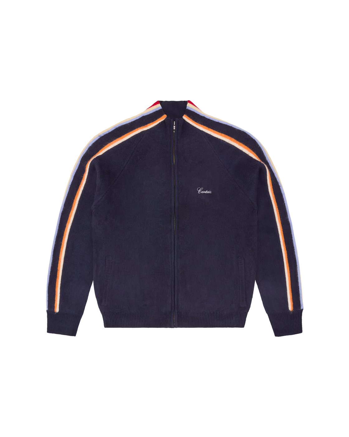 Corteiz Multi Stripe Knit Zip-Up — Navy — front view
