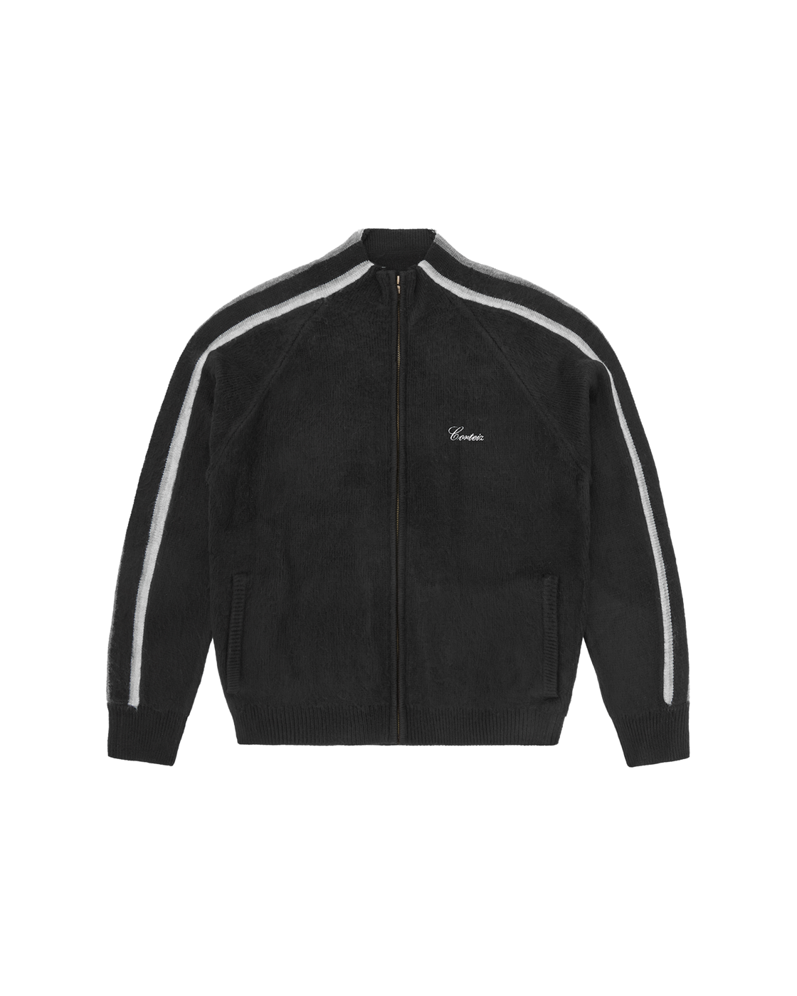 Corteiz Multi Stripe Knit Zip-Up — Black — front view