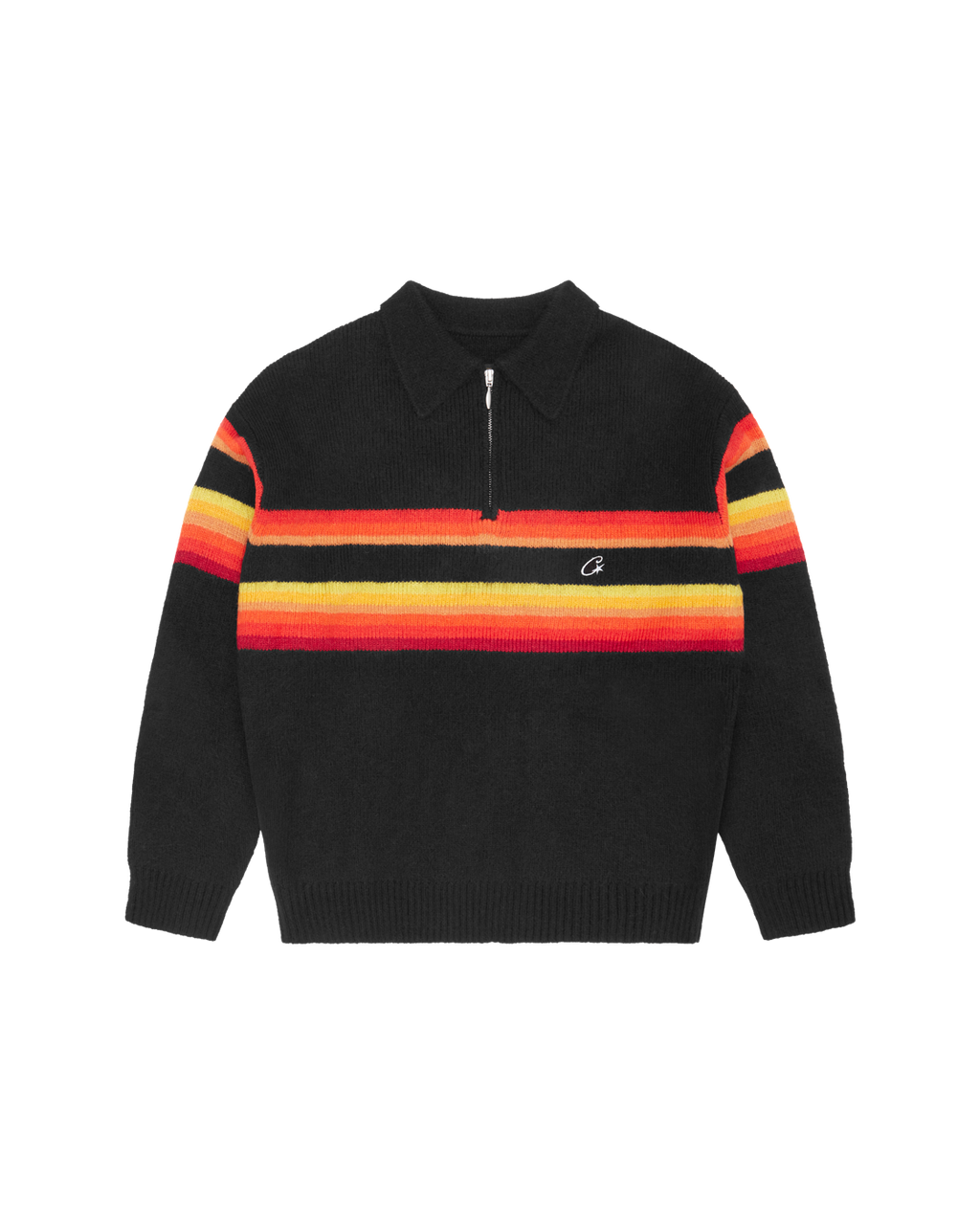 Corteiz Gradient Half-Zip Knit Pullover — Black — front view
