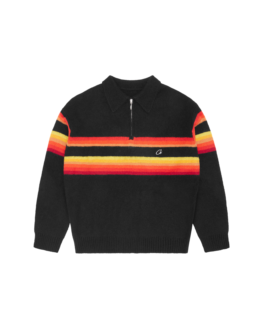 Corteiz Gradient Half-Zip Knit Pullover — Black — front view