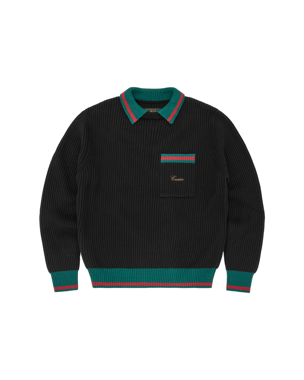 Corteiz Gianni Knit Polo Sweater — Black — front view
