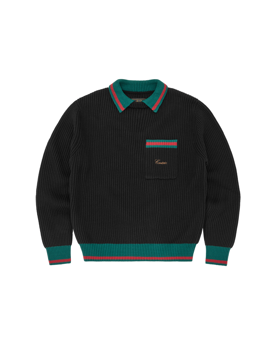 Corteiz Gianni Knit Polo Sweater — Black — front view