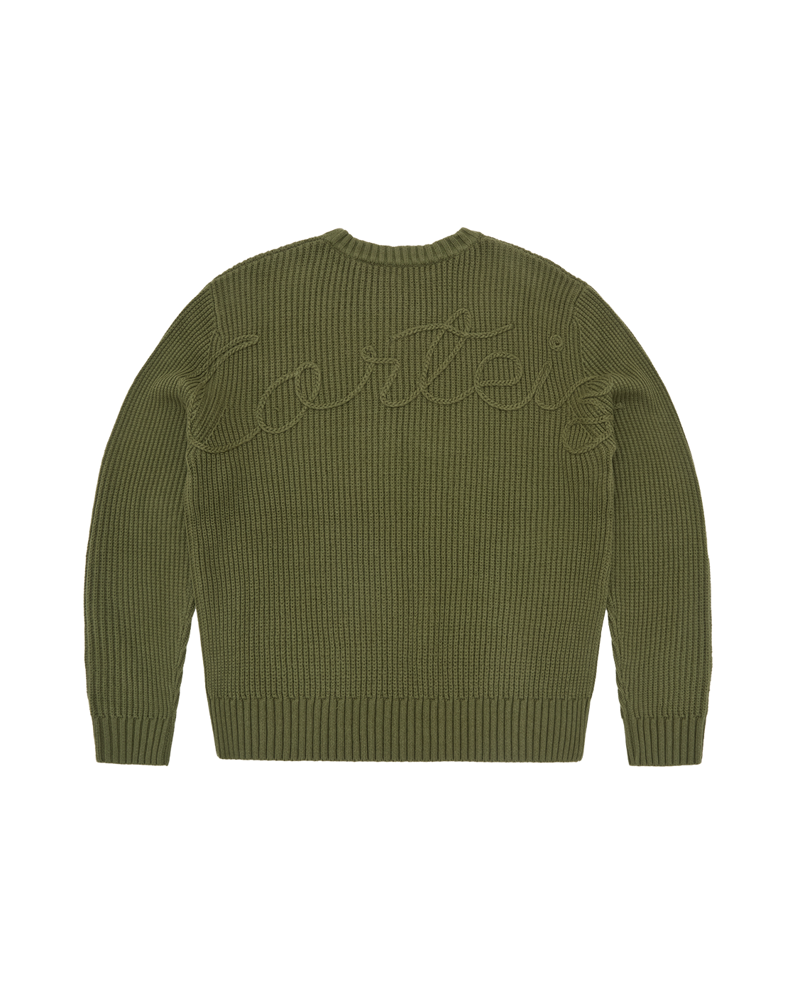 Corteiz Crochet Appliqué Knit Crewneck — Khaki — back view