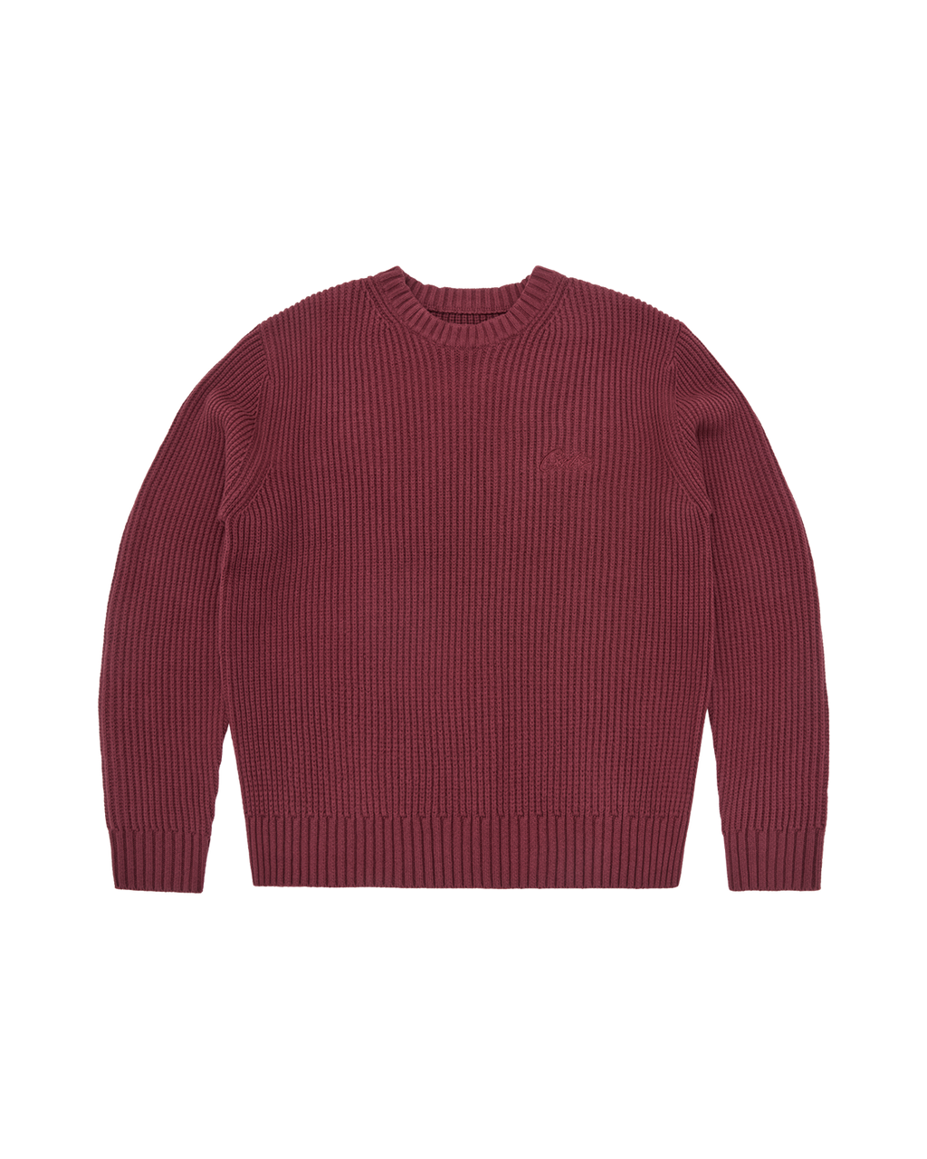 Corteiz Crochet Appliqué Knit Crewneck — Burgundy — front view