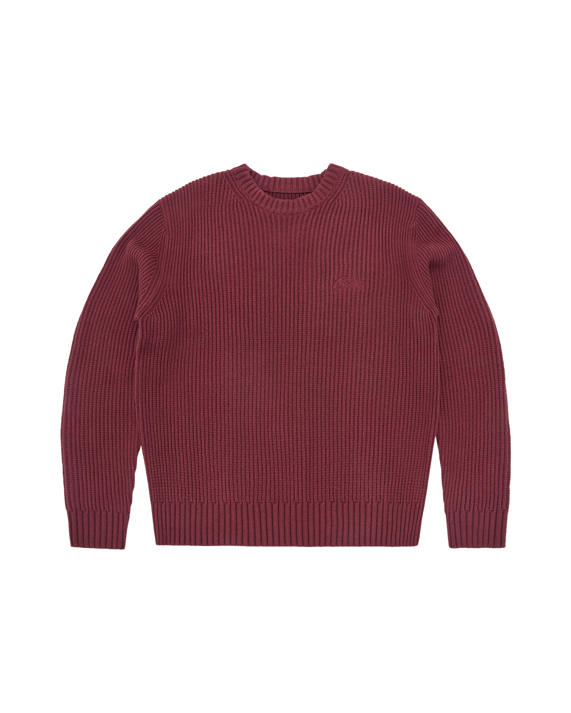 Corteiz Crochet Appliqué Knit Crewneck — Burgundy — front view