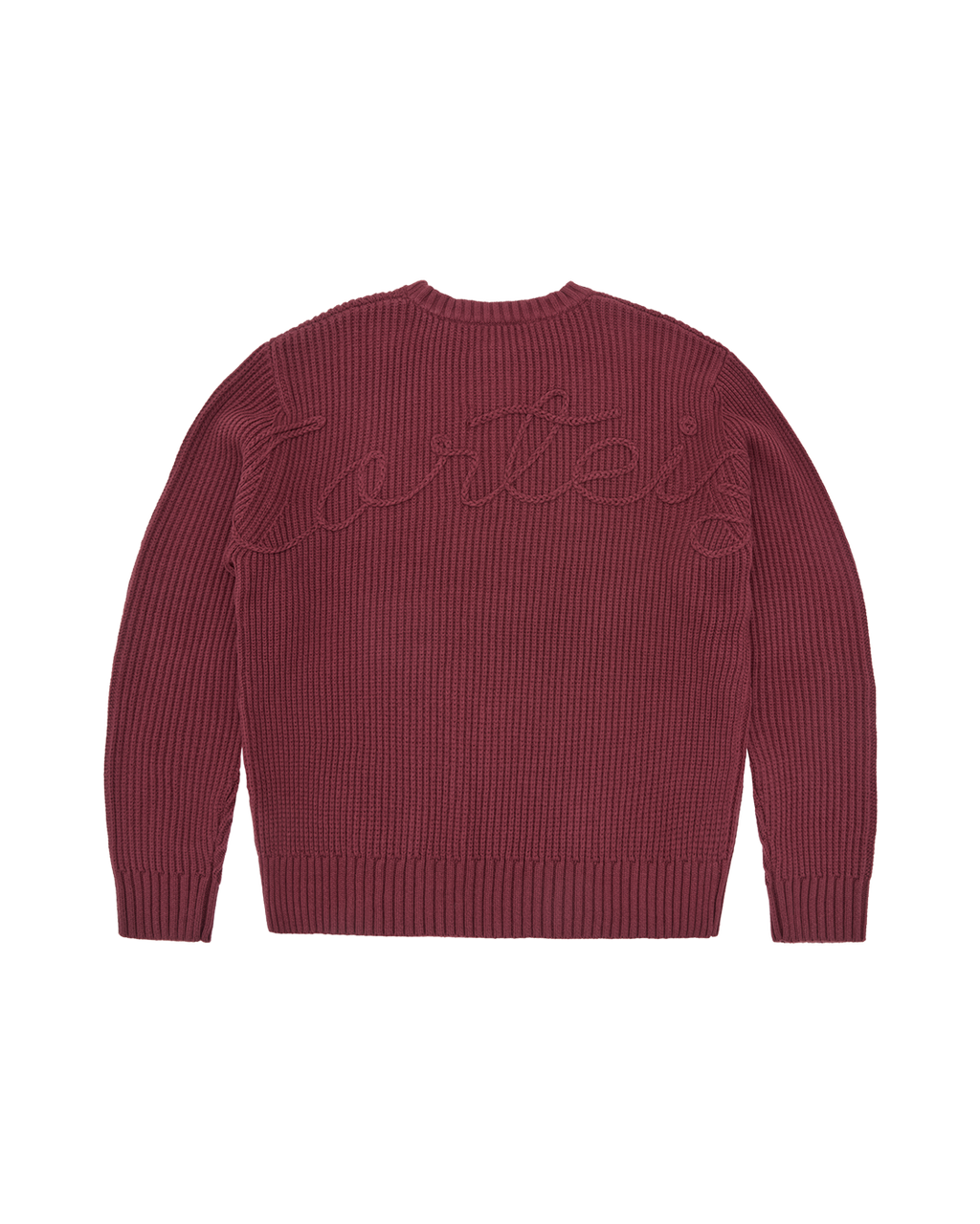 Corteiz Crochet Appliqué Knit Crewneck — Burgundy — back view