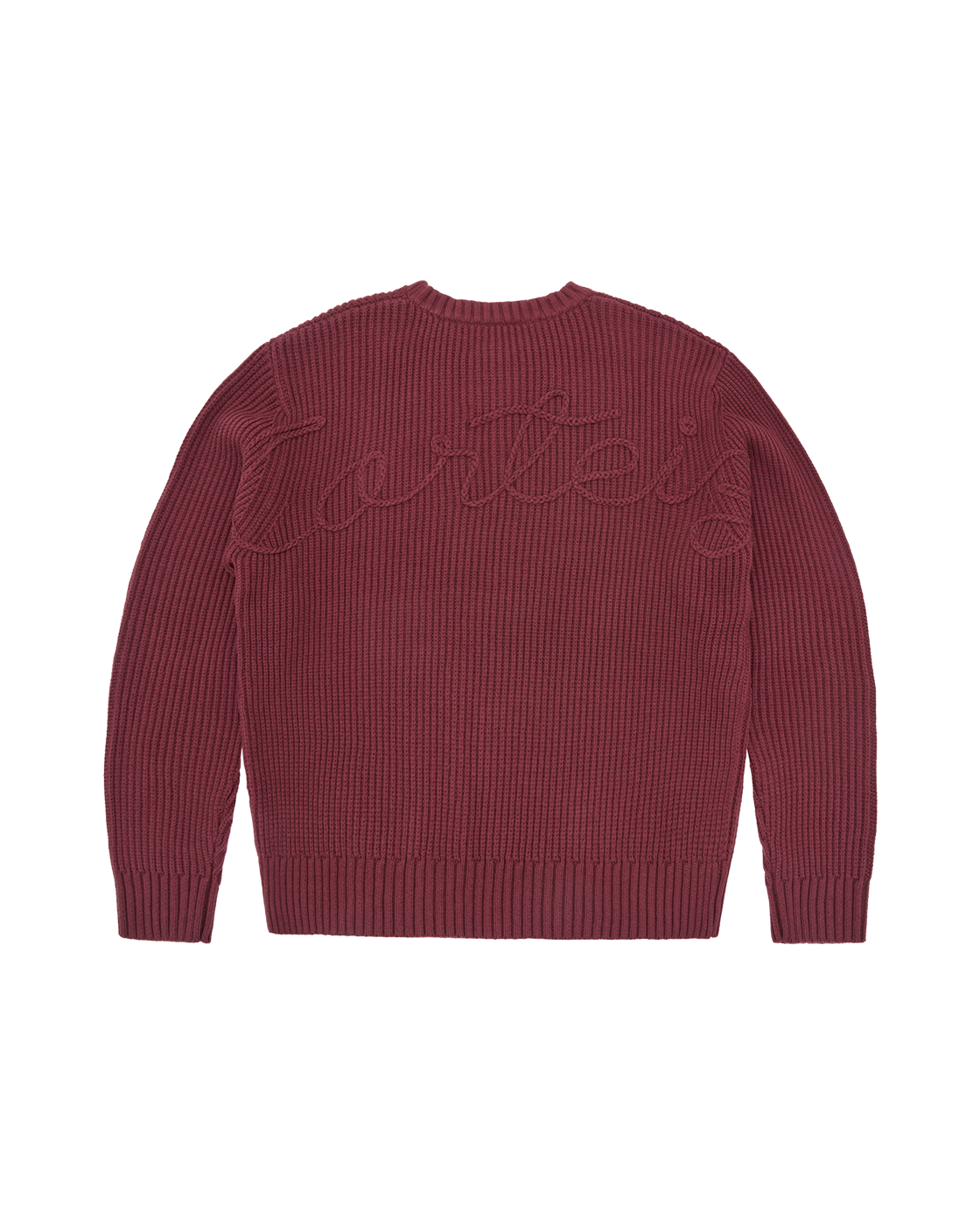 Corteiz Crochet Appliqué Knit Crewneck — Burgundy — back view