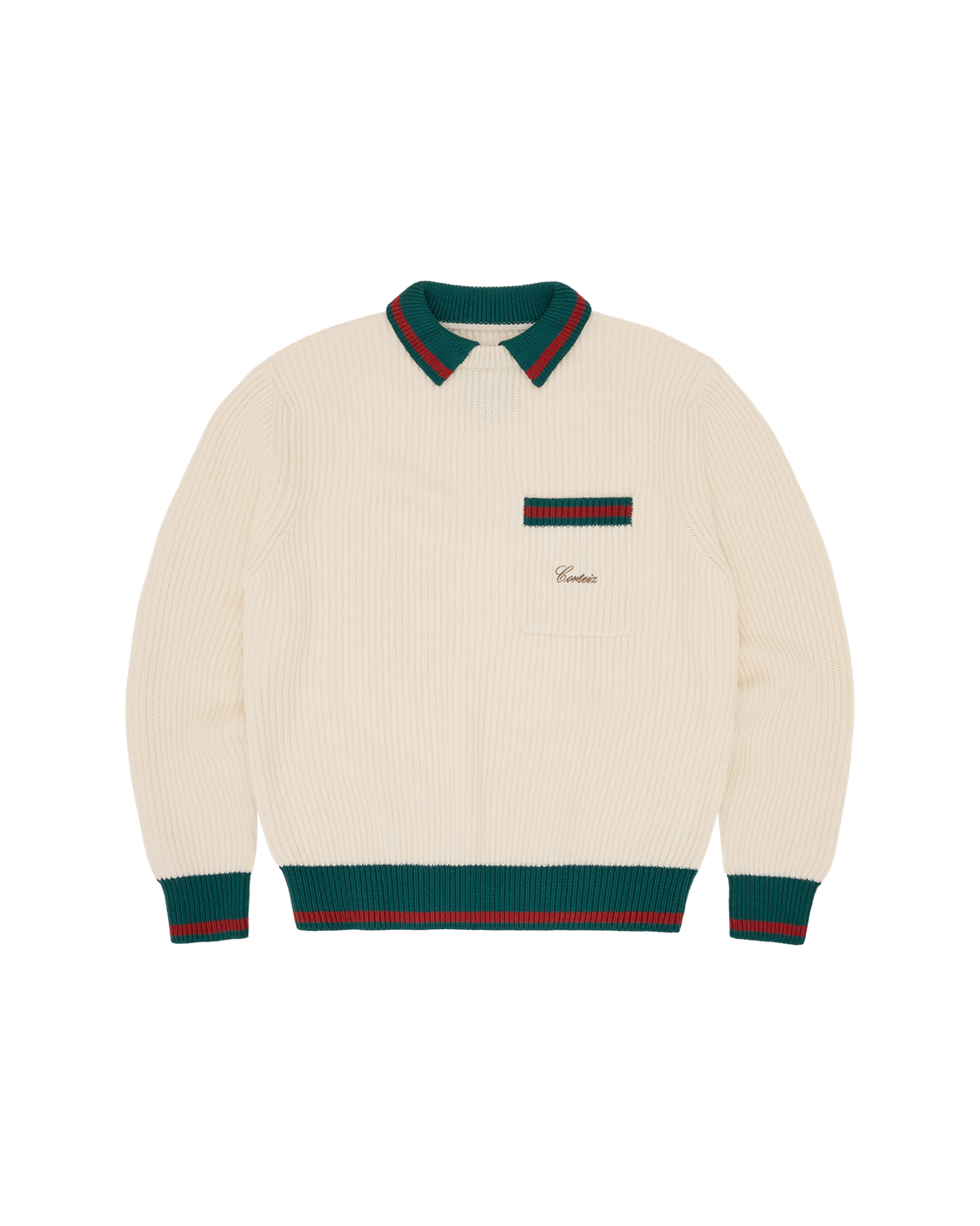 Corteiz Gianni Knit Polo Sweater — Cream — front view