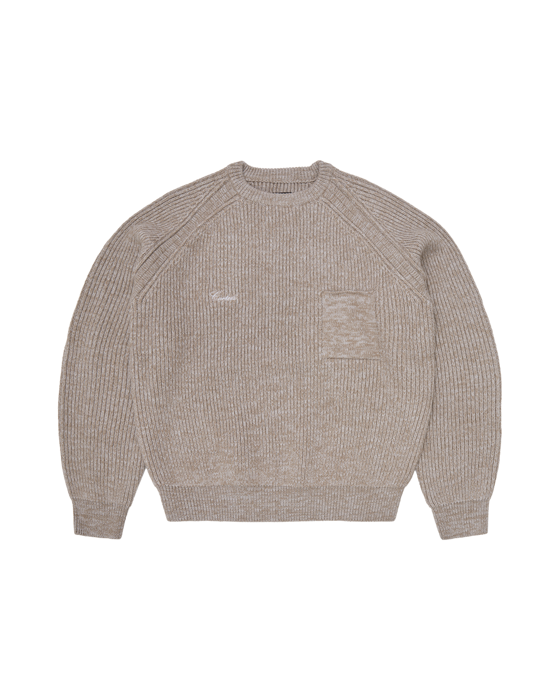Corteiz Script Pocket Knit Sweater — Oatmeal — front view