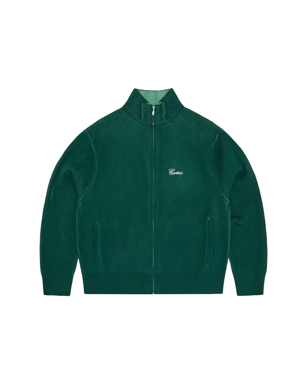 Corteiz 2 Tone Ribbed Knit Zip-Up — Green — front view