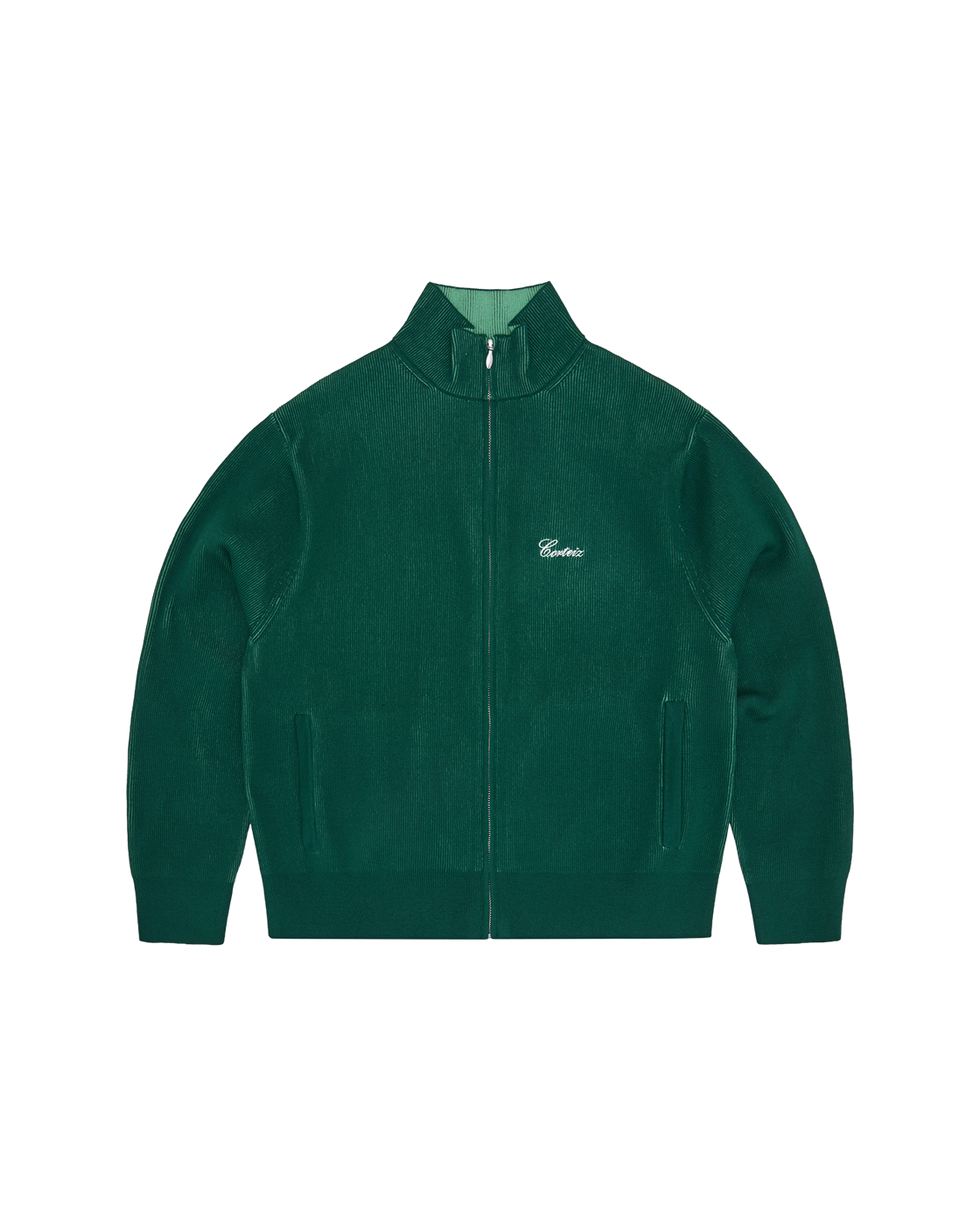 Corteiz 2 Tone Ribbed Knit Zip-Up — Green — front view