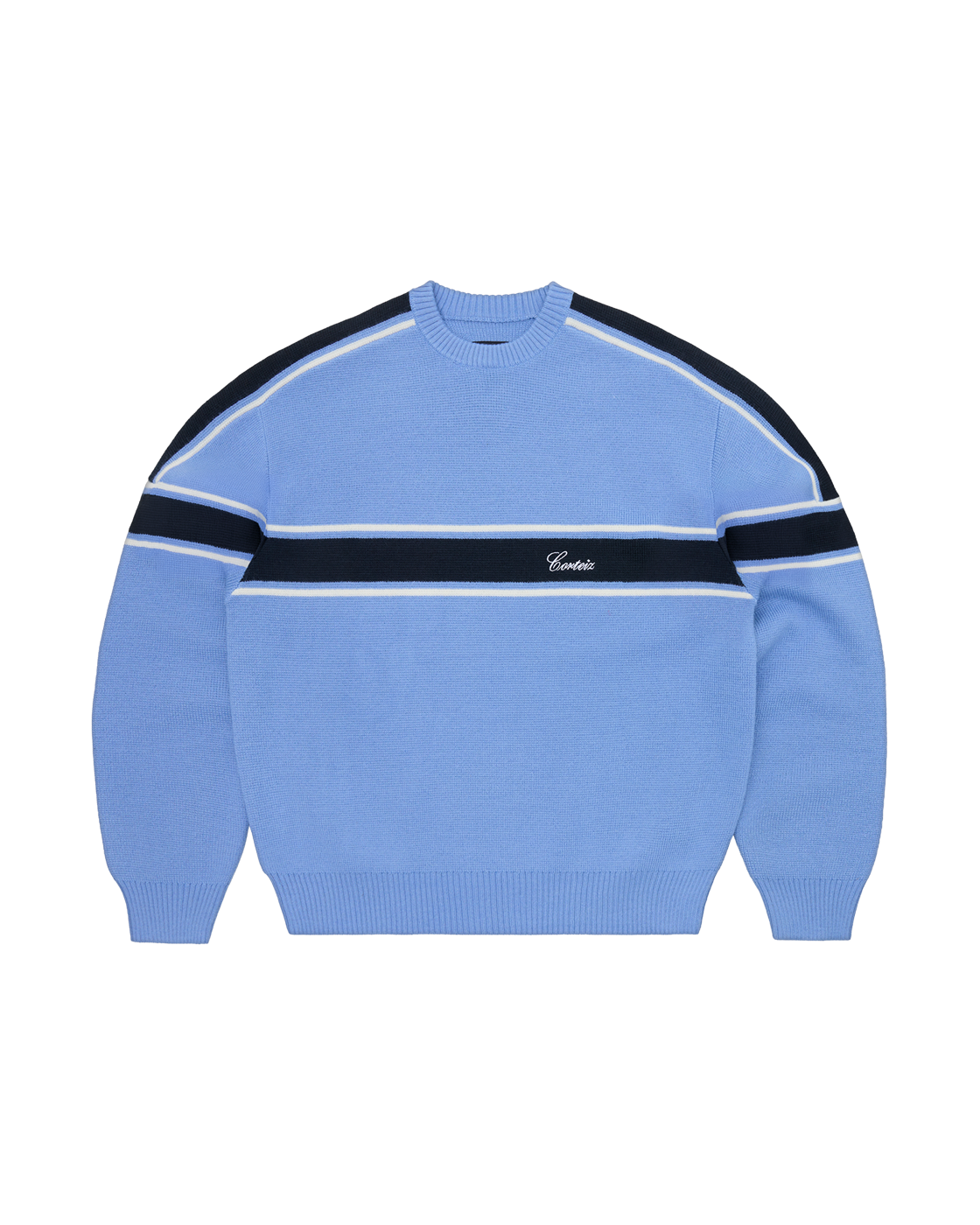 Corteiz Turismo Knit Sweater — Baby Blue — front view