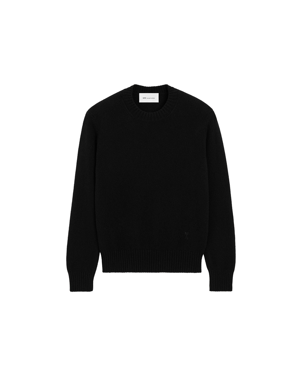 AMI Paris Ami de Cœur Fine Knit Small Logo Crewneck Sweater — Black / Tonal — front view