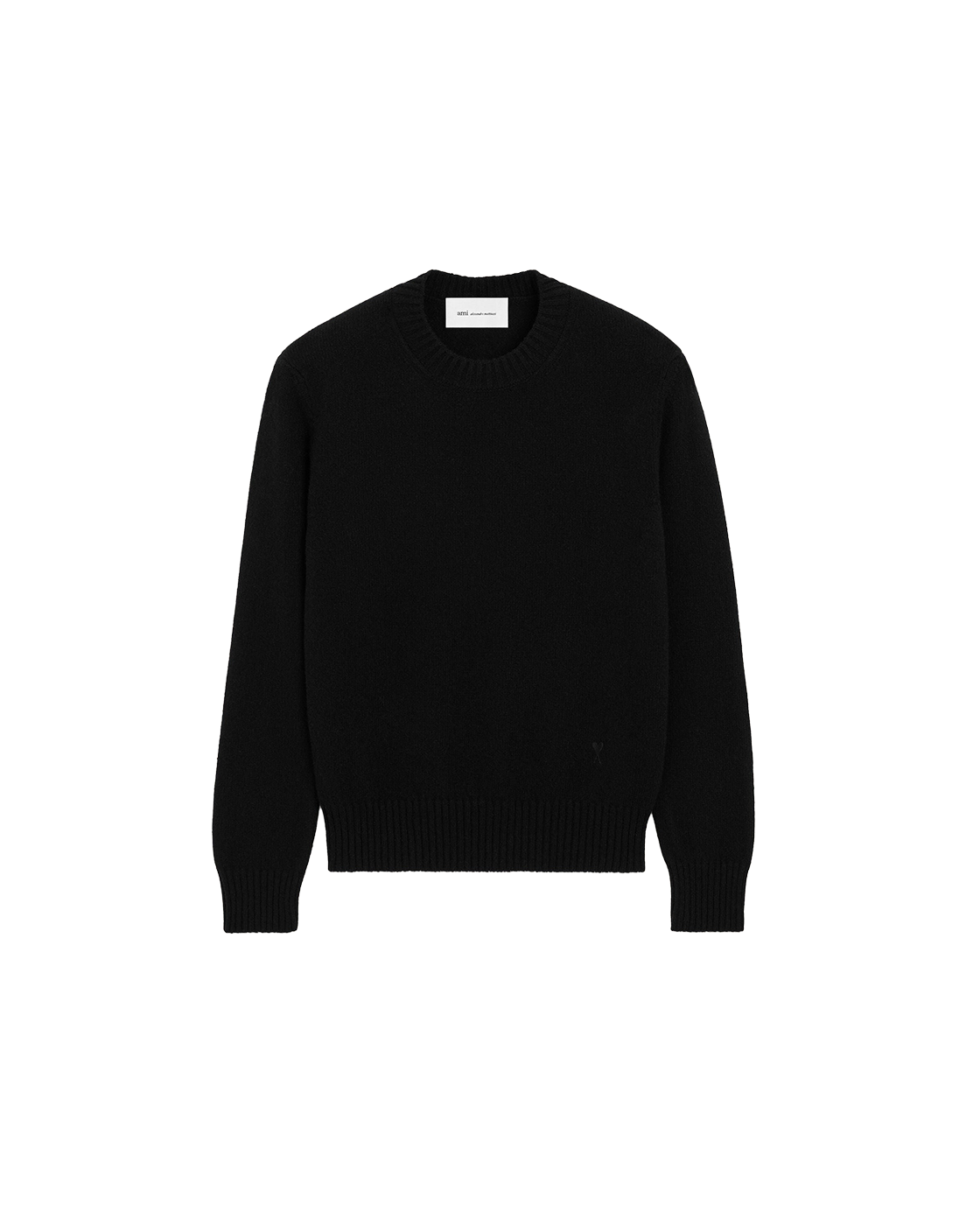 AMI Paris Ami de Cœur Fine Knit Small Logo Crewneck Sweater — Black / Tonal — front view