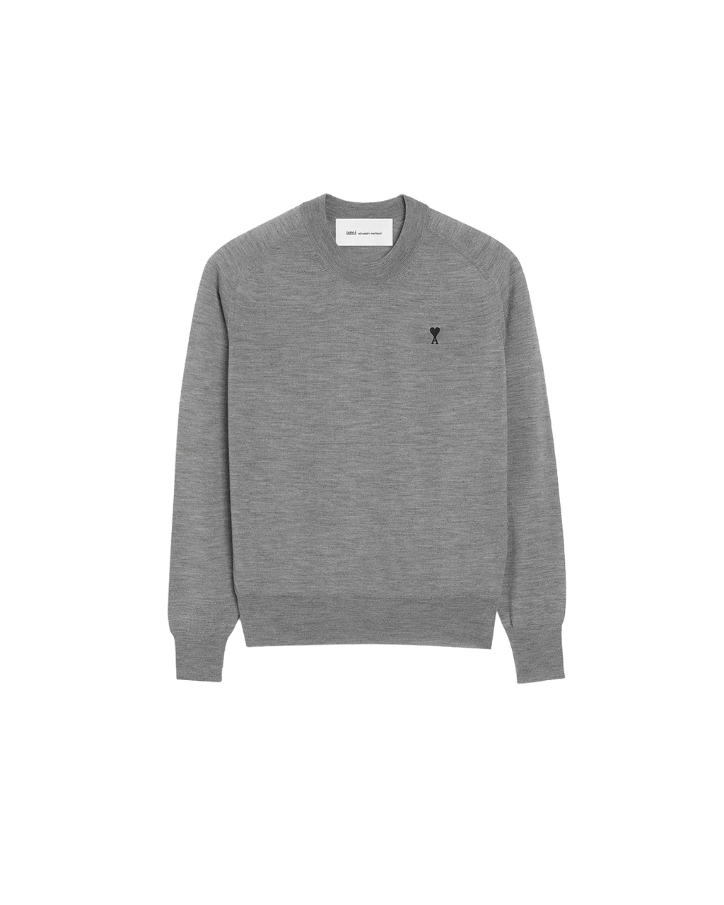 AMI Paris Ami de Cœur Fine Knit Small Logo Crewneck Sweater — Grey / Black — front view